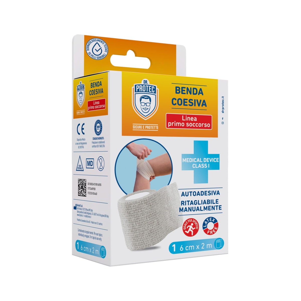 Dr. Protec, Benda Coesiva, 1 pezzo, 6 cm x 2 mt, Autoadesiva
