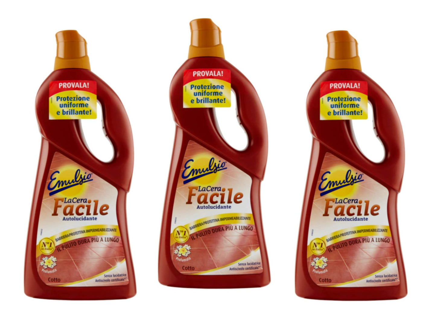 Emulsio 3 FLACONI da 725ml Cera Cotto LaCera Facile Autolucidante Barriera Protettiva Impermeabilizzante Senza lucidatrice la Cera Antiscivolo Certificato