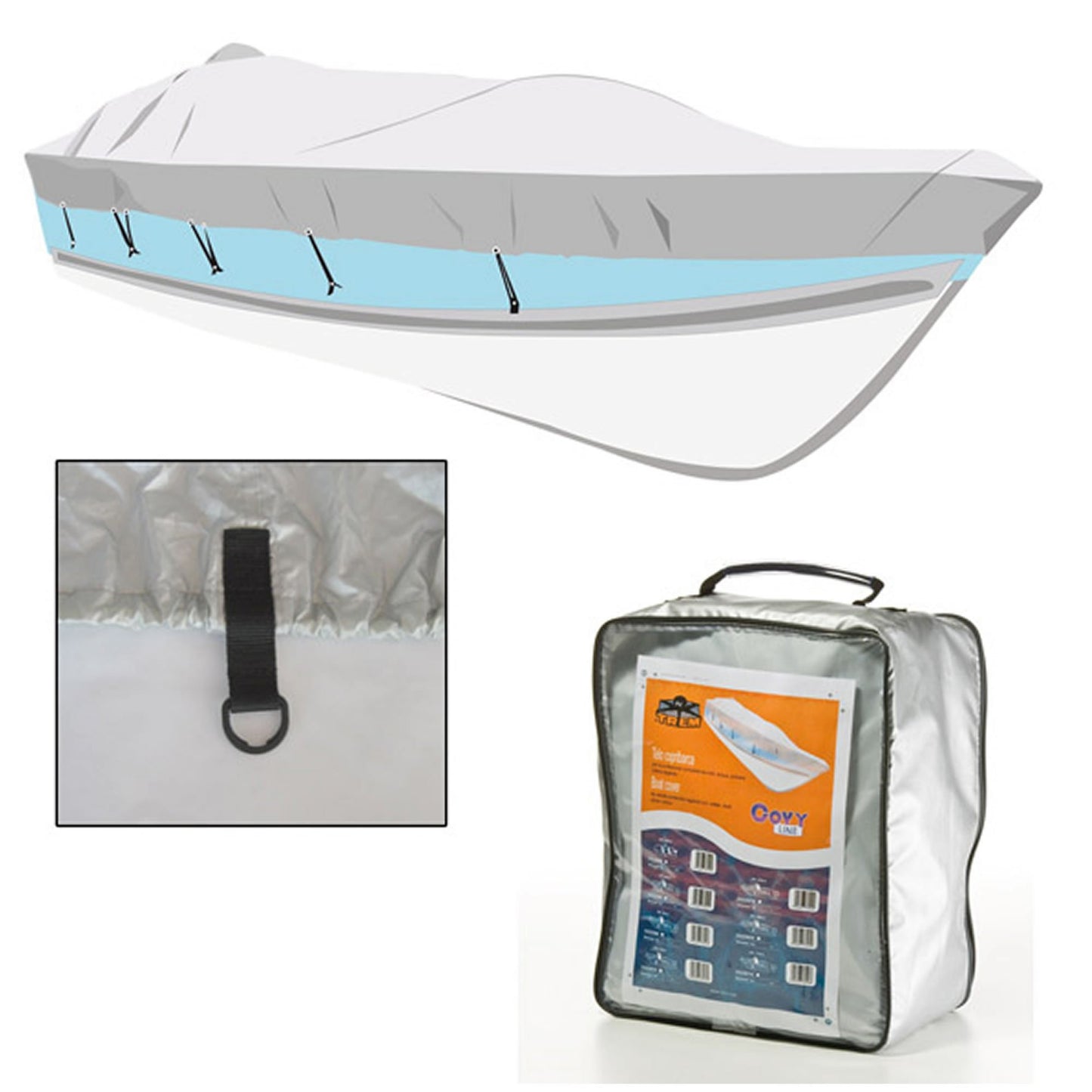 Trem-Telo Copri Tender Copri Barca "Covy Line" Modello: Tender Adatto per Barche di L cm: 240 - 300 cm L Max Barca: n.d. N Cinghie: n.d. Colore: Argento