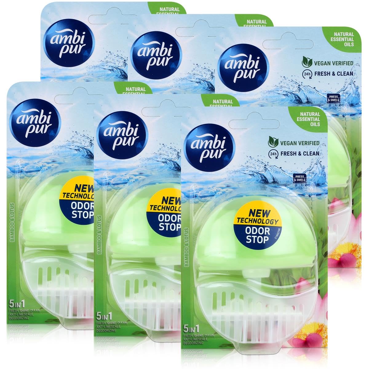 Ambi Pur 6 deodoranti per WC (supporto + ricarica 55 ml) – Bambù & Lotus