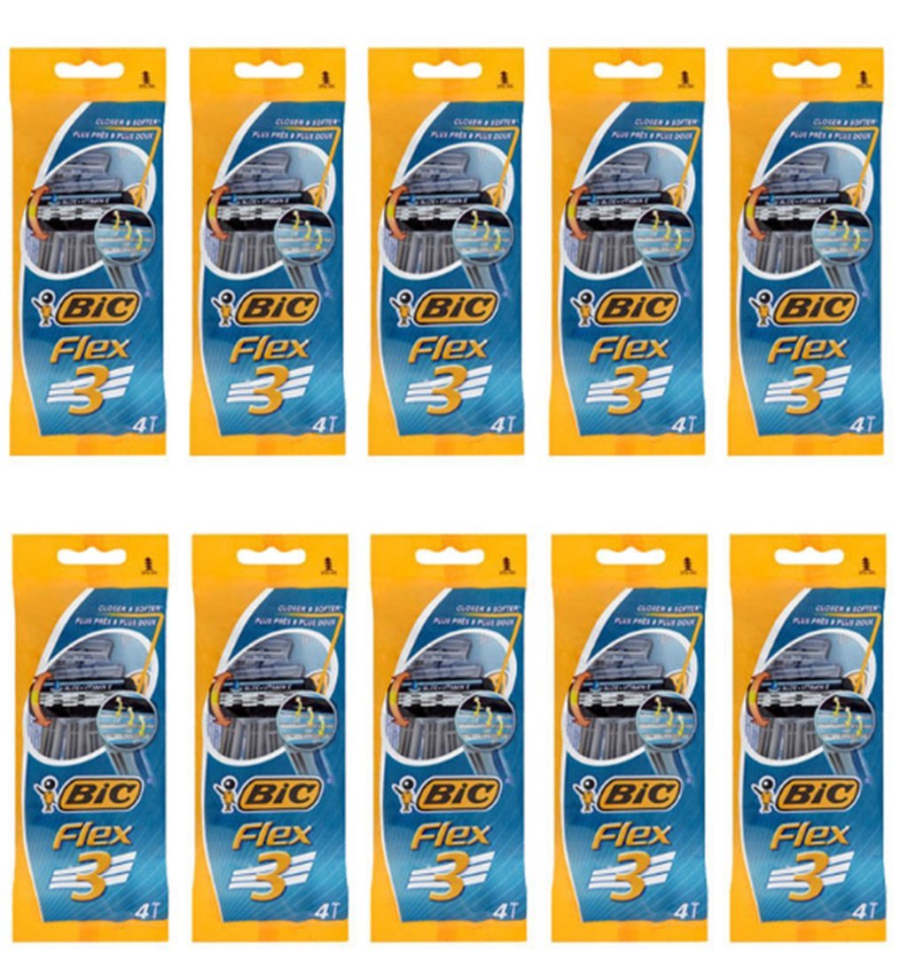 40 lamette da barba trilama BIC RASOIO FLEX 3 rasoi a 3 lame uomo rasatura