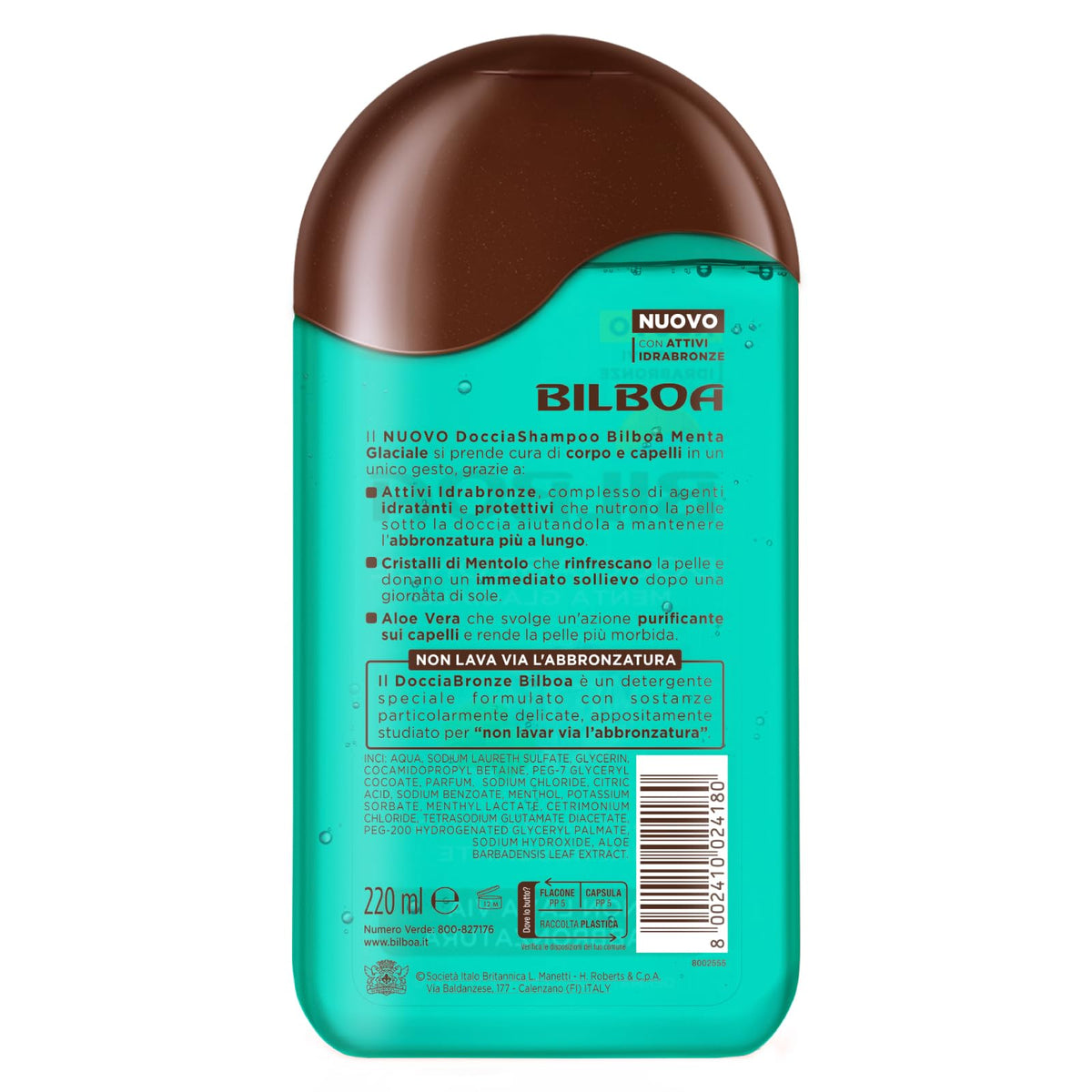 3x Bilboa Docciabronze Docciashampoo Rinfrescante Menta Glaciale con Mentolo e Aloe Vera - 3 Flaconi da 220ml