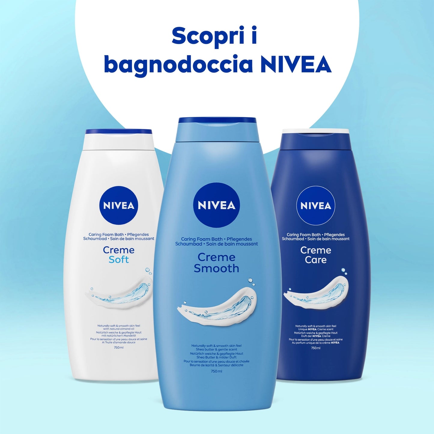 NIVEA Bagnodoccia Creme Smooth 750 ml, Bagnoschiuma in crema detergente e vellutante, Crema docciaschiuma arricchita con Burro di Karité, Vitamine C, E e Oli Nutrienti dal profumo delicato