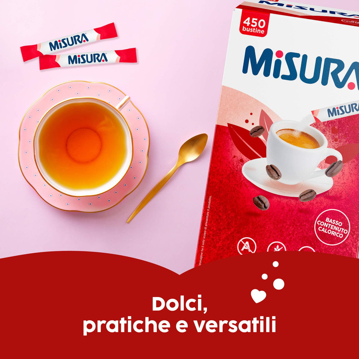 Misura Dolcificante in Bustine, Dolcificante Senza Glutine, Senza Aspartame, 2 Calorie Per Bustina, Pratica Confezione per Bar, Ristoranti e Uffici, 450 Bustine