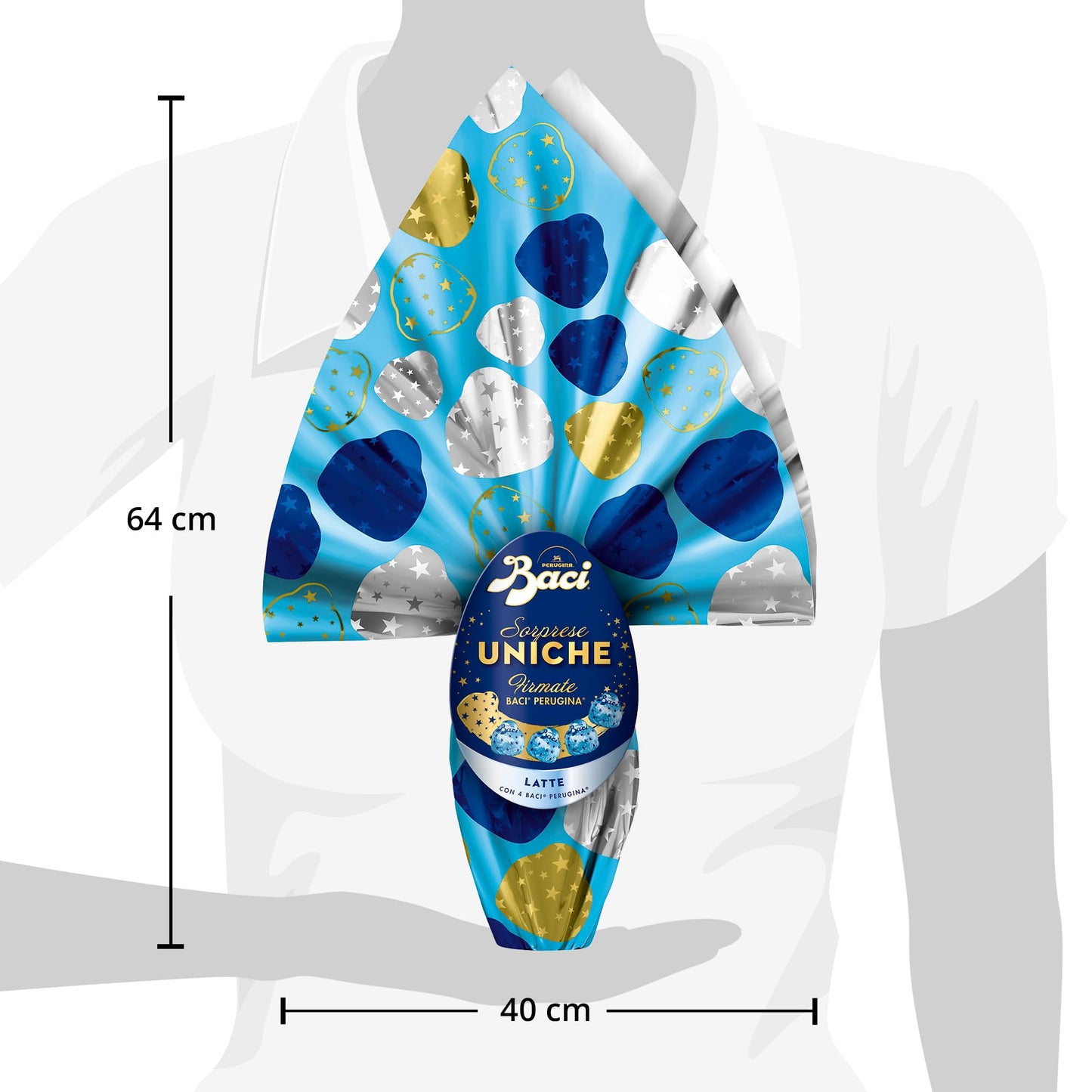 BACI PERUGINA Maxi Uovo di Pasqua 2025 Cioccolato al Latte con Sorpresa e 4 Cioccolatini 380g
