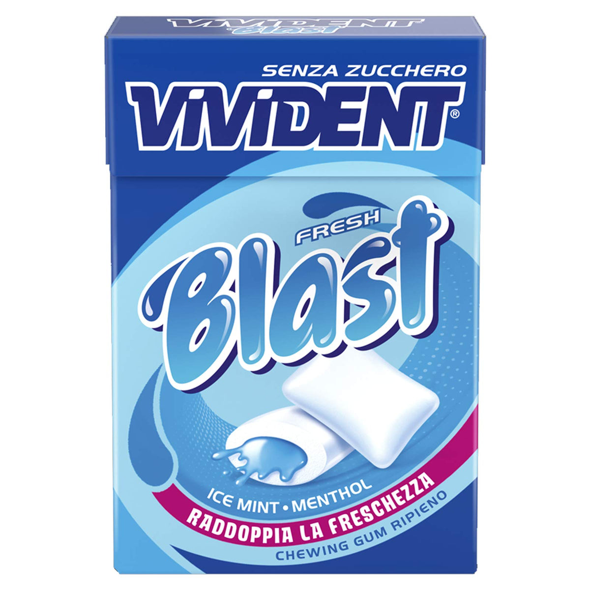 5 ASTUCCI GOMME DA MASTICARE RIPIENE VIVIDENT BLAST BLU ICE MINT MENTHOL