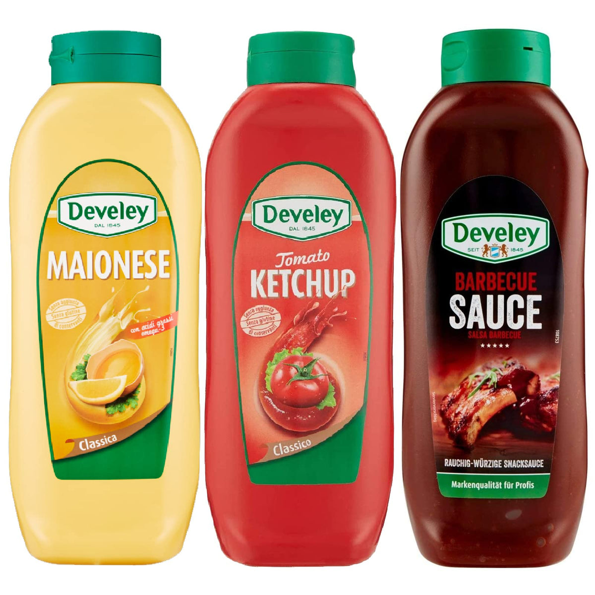 Salse Develey Le 3 Classiche Maionese Ketchup Bbq 3 Bottiglie Squeeze 875 ml