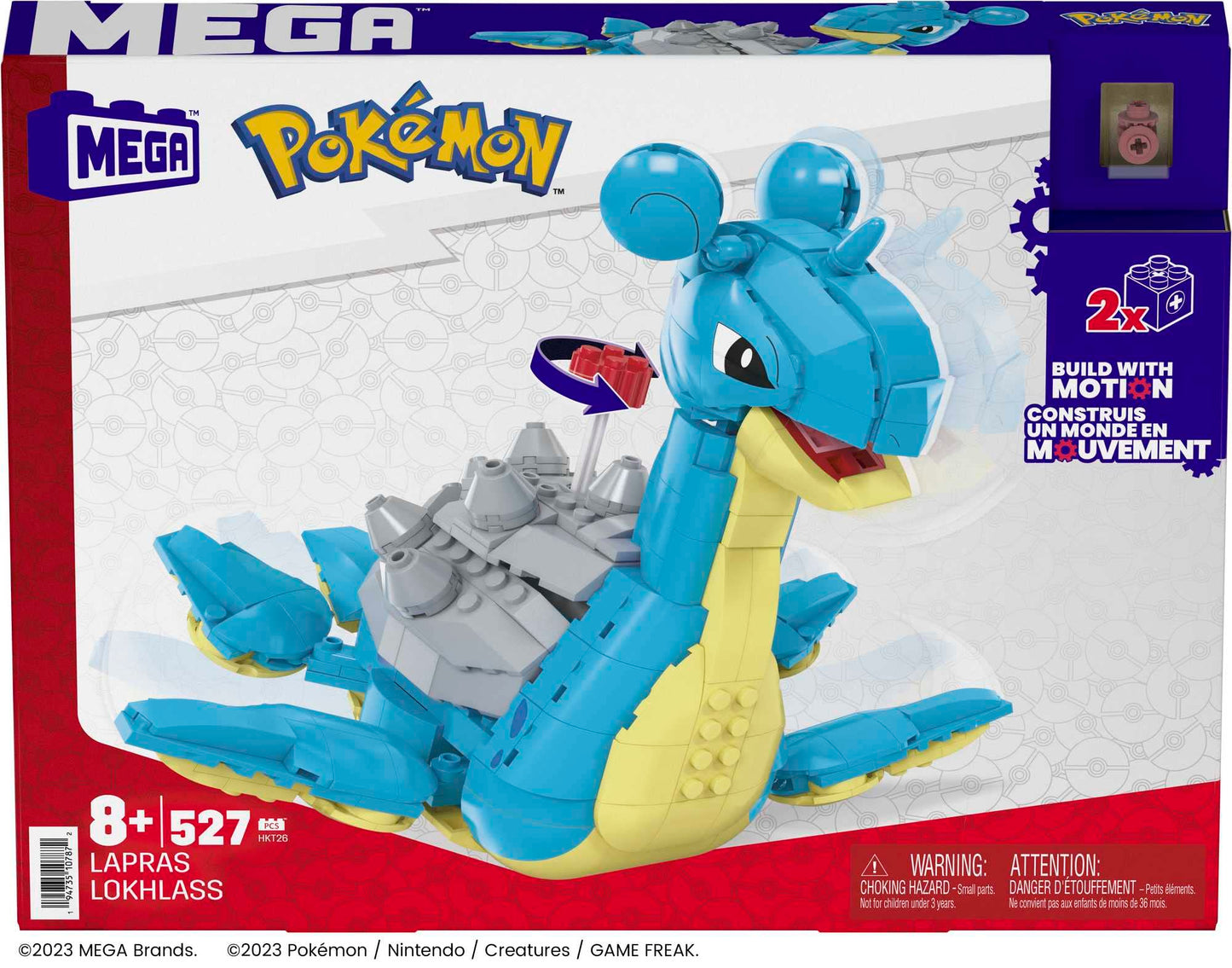 MEGA Pokémon - Lapras da Costruire e Collezionare con 527 Pezzi e Sistema Mattoncino Movimento, Alto 17+ cm, Personaggio da esporre, Giocattolo per Bambini, 8+ Anni, HKT26