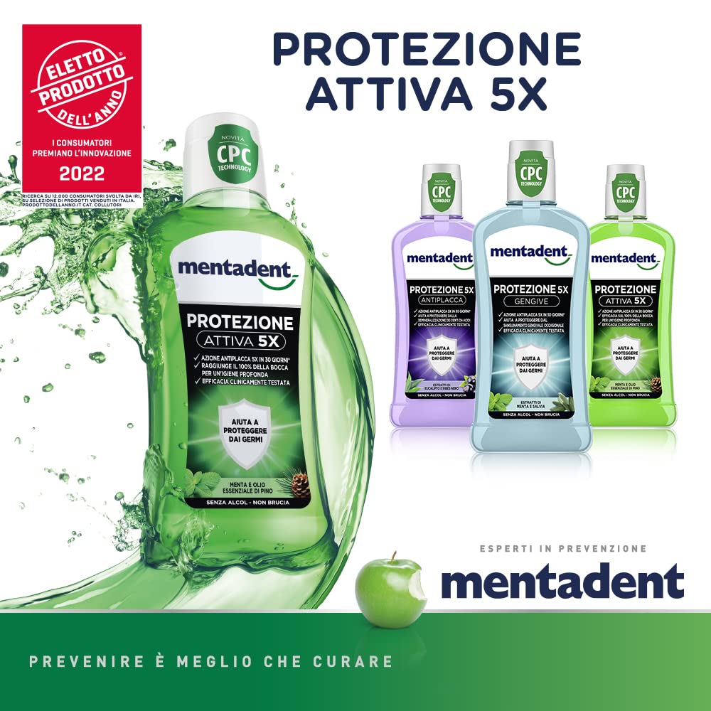 Mentadent Collutorio Protezione 5x Gengive con CPC contro il sanguinamento gengivale occasionale, 6 pezzi da 400 ml