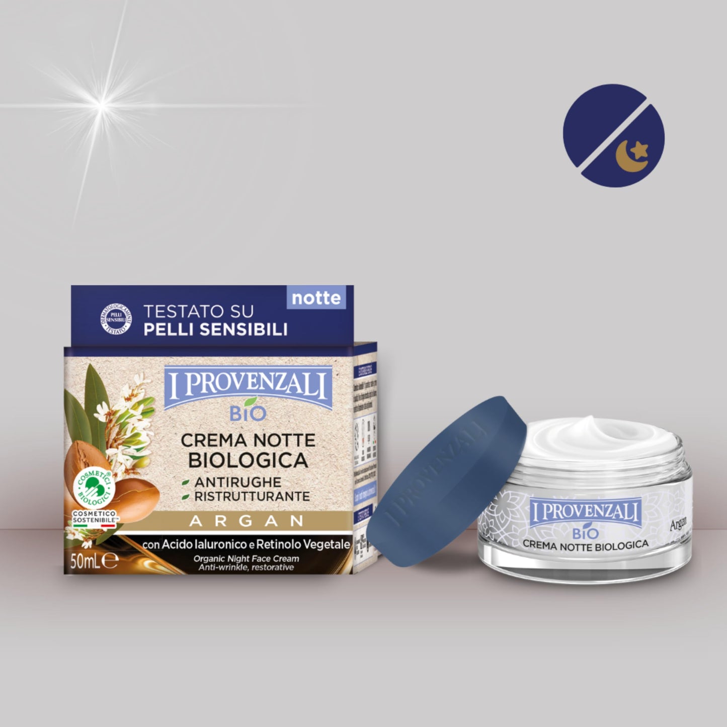 I Provenzali | Crema Notte Antirughe Argan Bio, Ristrutturante, 50 ml