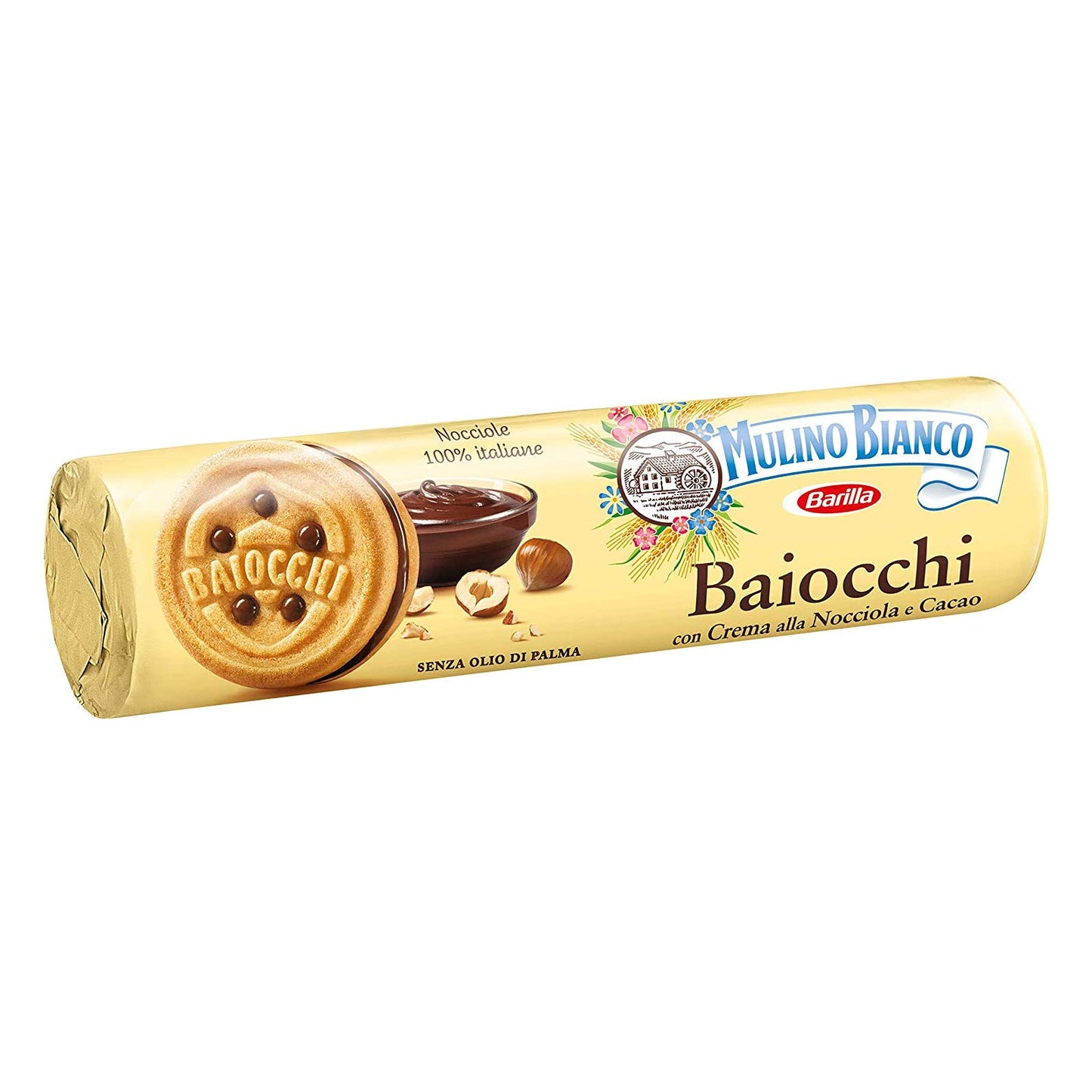 12 x BAIOCCHI MULINO BIANCO BISCOTTI CREMA NOCCIOLE CACAO TUBO DA 168 GR DOPPIO