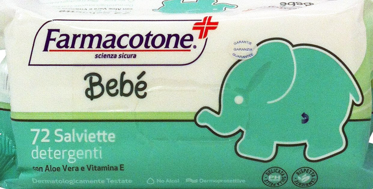 12 x FARMACOTONE Bebè Salviette Detergenti Con Aloe V&Vit.72 Pez. 72 PEZZI
