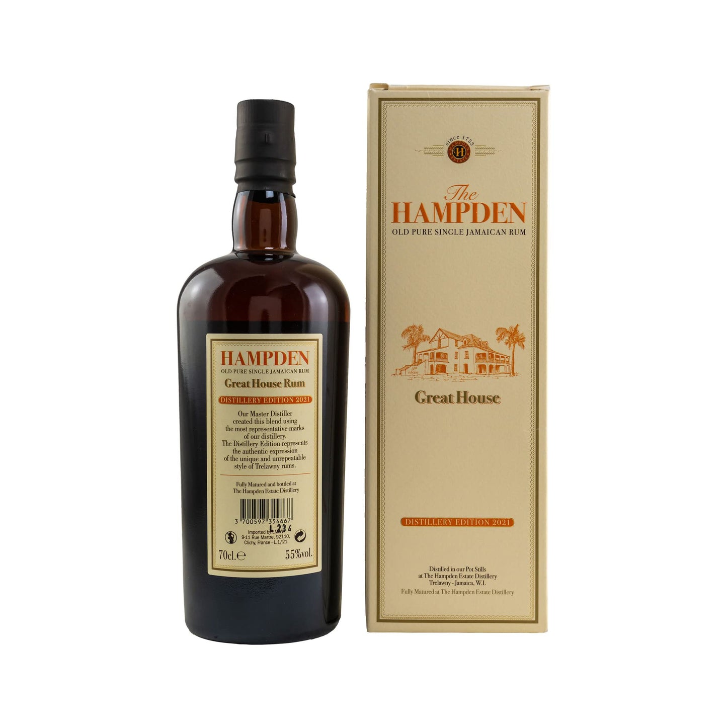 Hampden Estate Great House Single Jamaican Rum Distillery Edition 2021 55% Volume, 0.7L, in Pacco Regalo