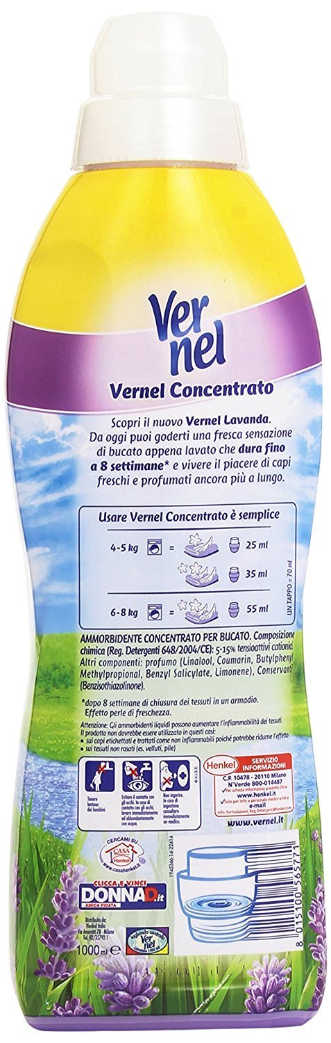 12 x VERNEL Ammorbidente Concentrato Lavan.40 Lavaggi 750+250 ML