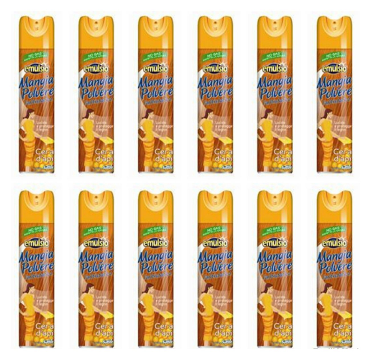 12 x EMULSIO Mangiapolvere Antistatico Cera D'Api No Gas 300 Ml