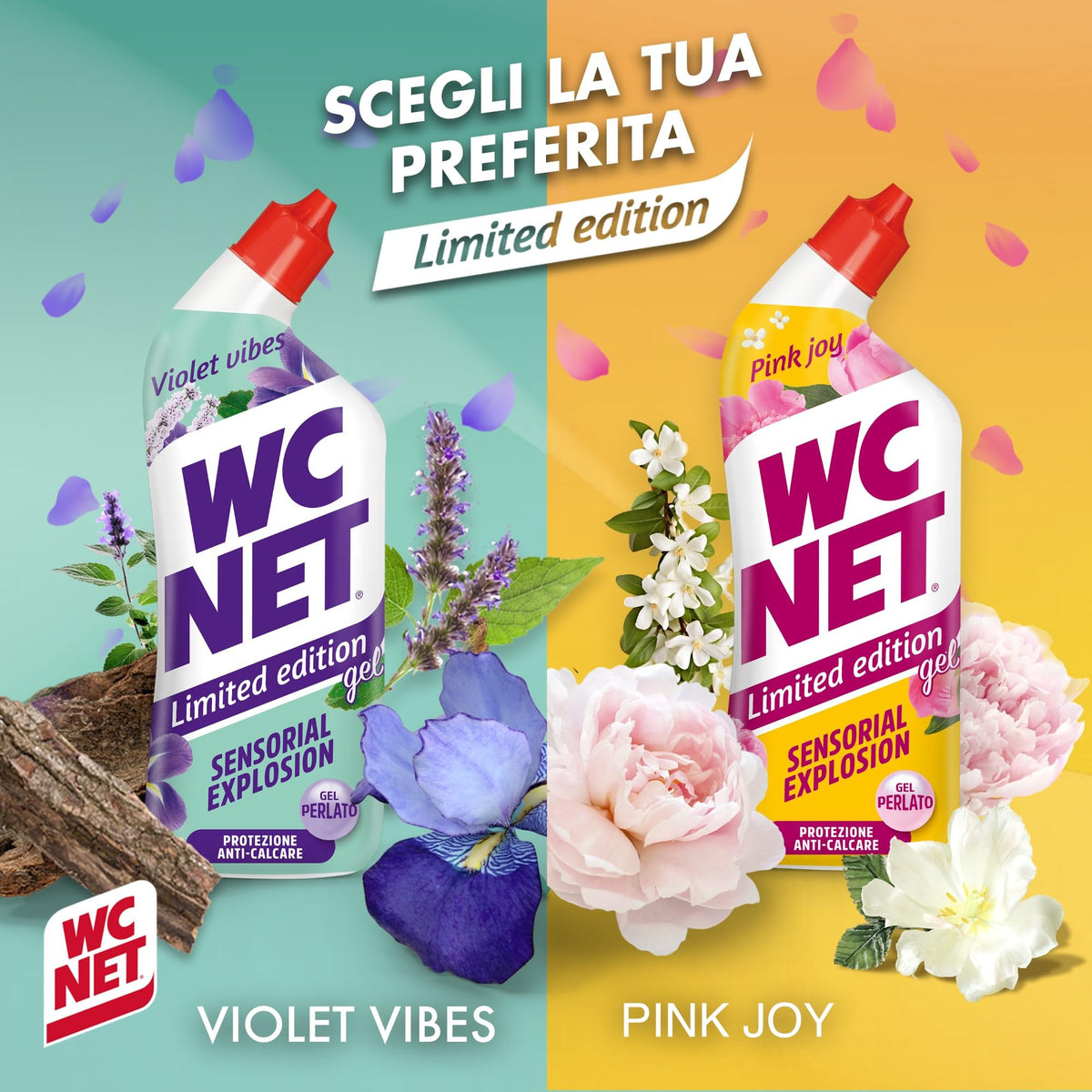 Wc Net - Limited Edition Violet Vibes, Detergente Liquido per Sanitari, Essenza Iris Viola e Patchouli, Prevenzione Calcare e Igienizzante per WC, 700 ml x 4 Confezioni