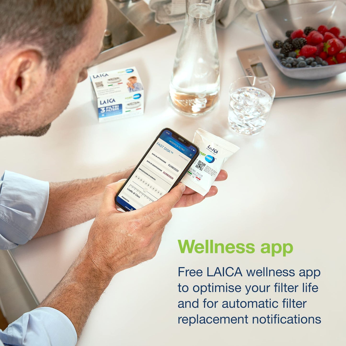 Laica MyLaica Botella Personal Deportiva, 0,5 L, Acero Inoxidable, filtrante, Cromado/Verde