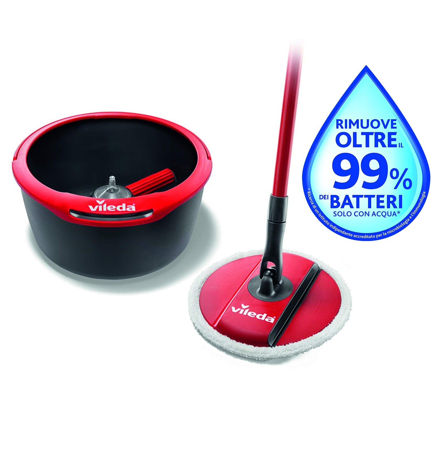 Vileda Spin & Clean, Lavapavimenti Con Sistema di Strizzatura Manuale attivabile attraverso il Manico, Set per la Pulizia dei Pavimenti con Secchio, Rullo pulente, Piastra, Panno 100% Microfibra
