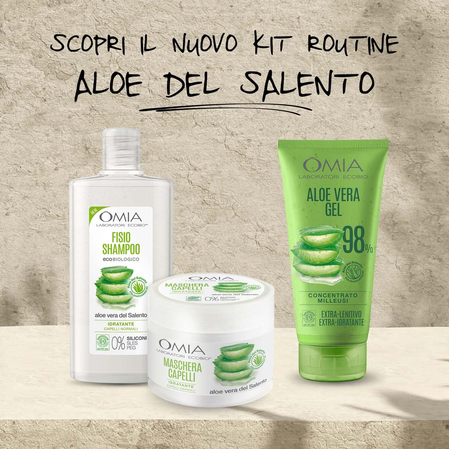 Omia - Gel Eco Bio con Aloe Vera del Salento al 98%, Gel Idratante, Lenitivo e Rinfrescante, Ideale per Pelli Secche, Non Unge, Dermatologicamente Testato - Flacone da 150 ml