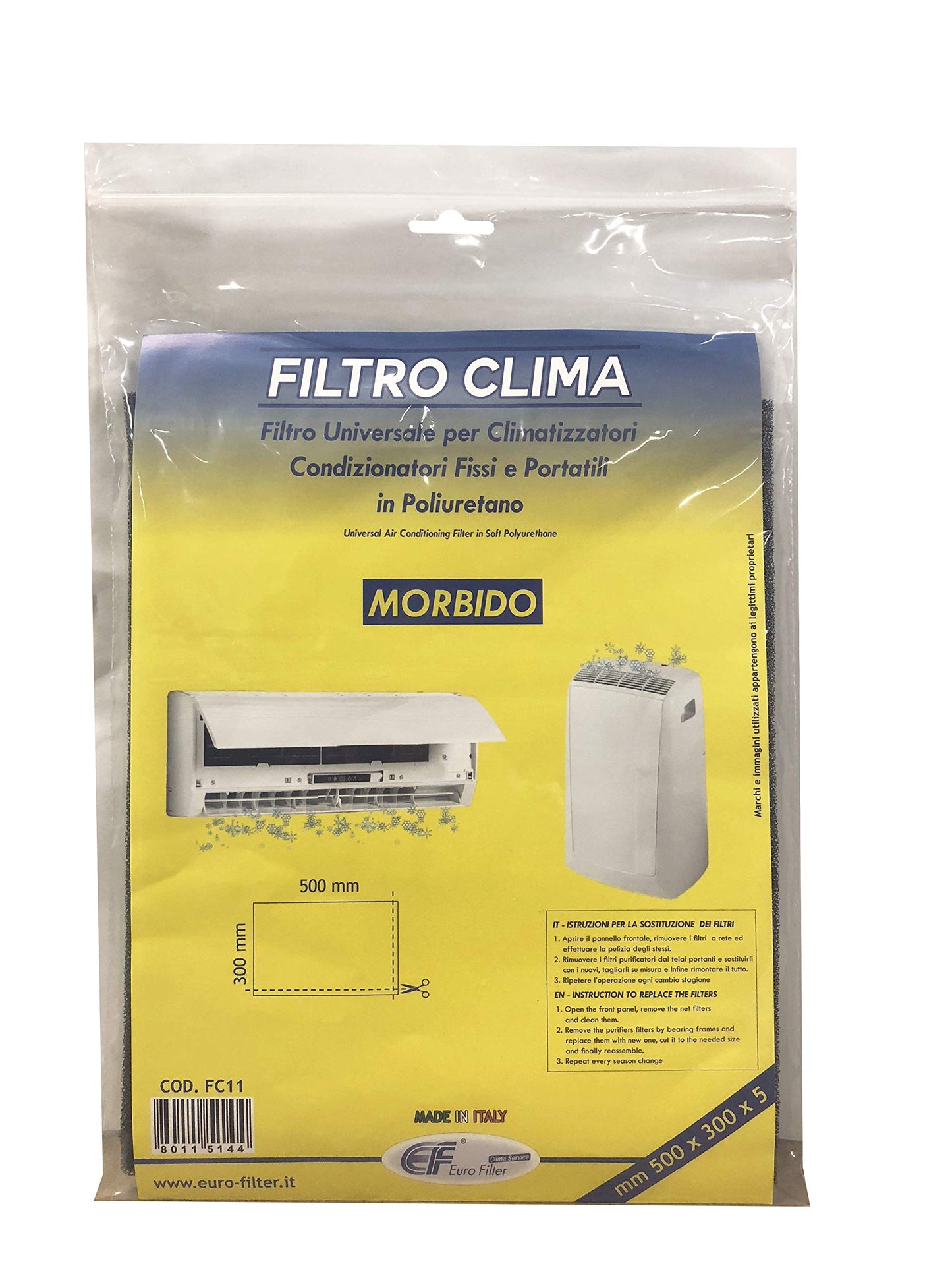 Euro Filter Filtro per condizionatore universale 300x500x5mm in Poliuretano, tagliabile per climatizzatori fissi e portatili di tutte le marche