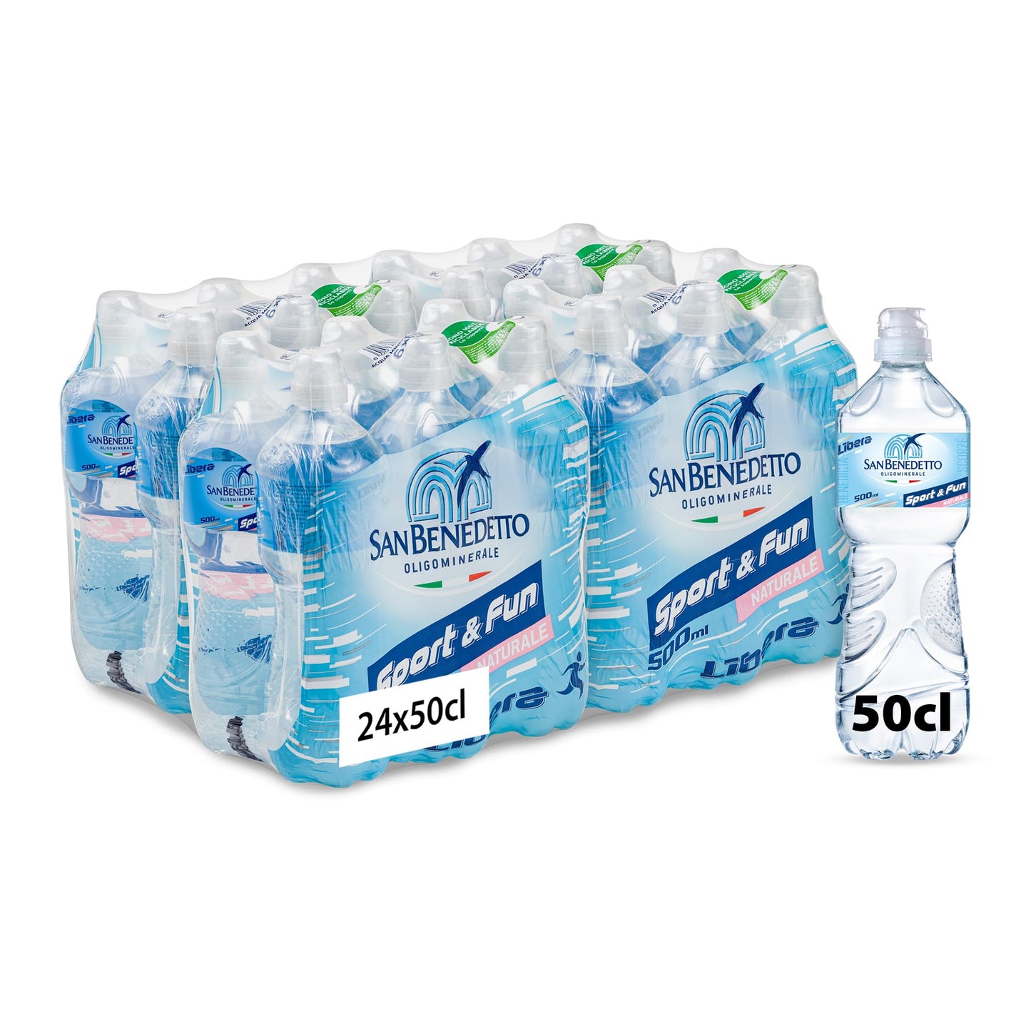 San Benedetto, Libera, Acqua Naturale, 24x500 ml, Bottiglia Squeezable, Tappo Sport, Ricca di Sali Minerali e Oligoelementi, Ideale nei Momenti di Sport