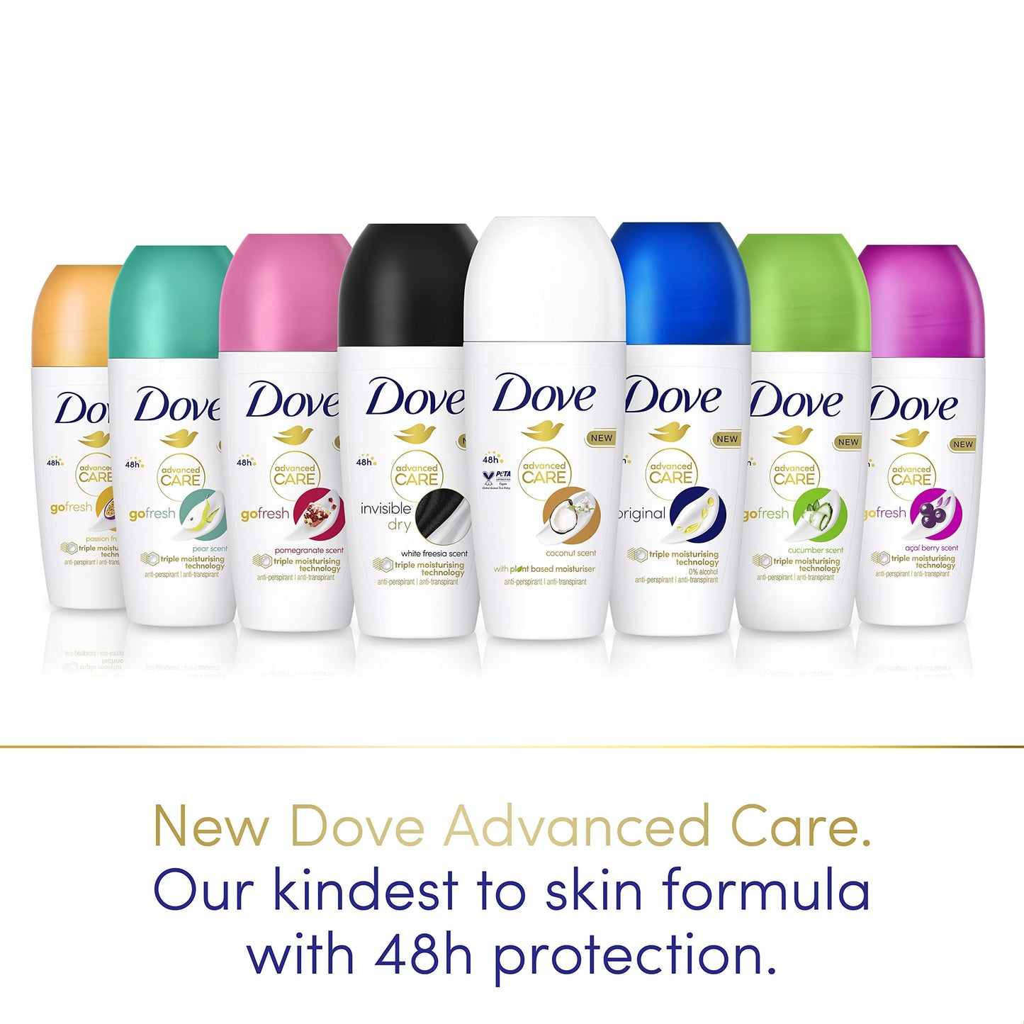 Dove, Deodorante Roll On Advanced 0% Sali Original, Deodorante Antitraspirante, Formula Senza Alcol e Sali di Alluminio, Protezione Fino a 48 Ore, Deodorante Uomo e Donna, 50ml