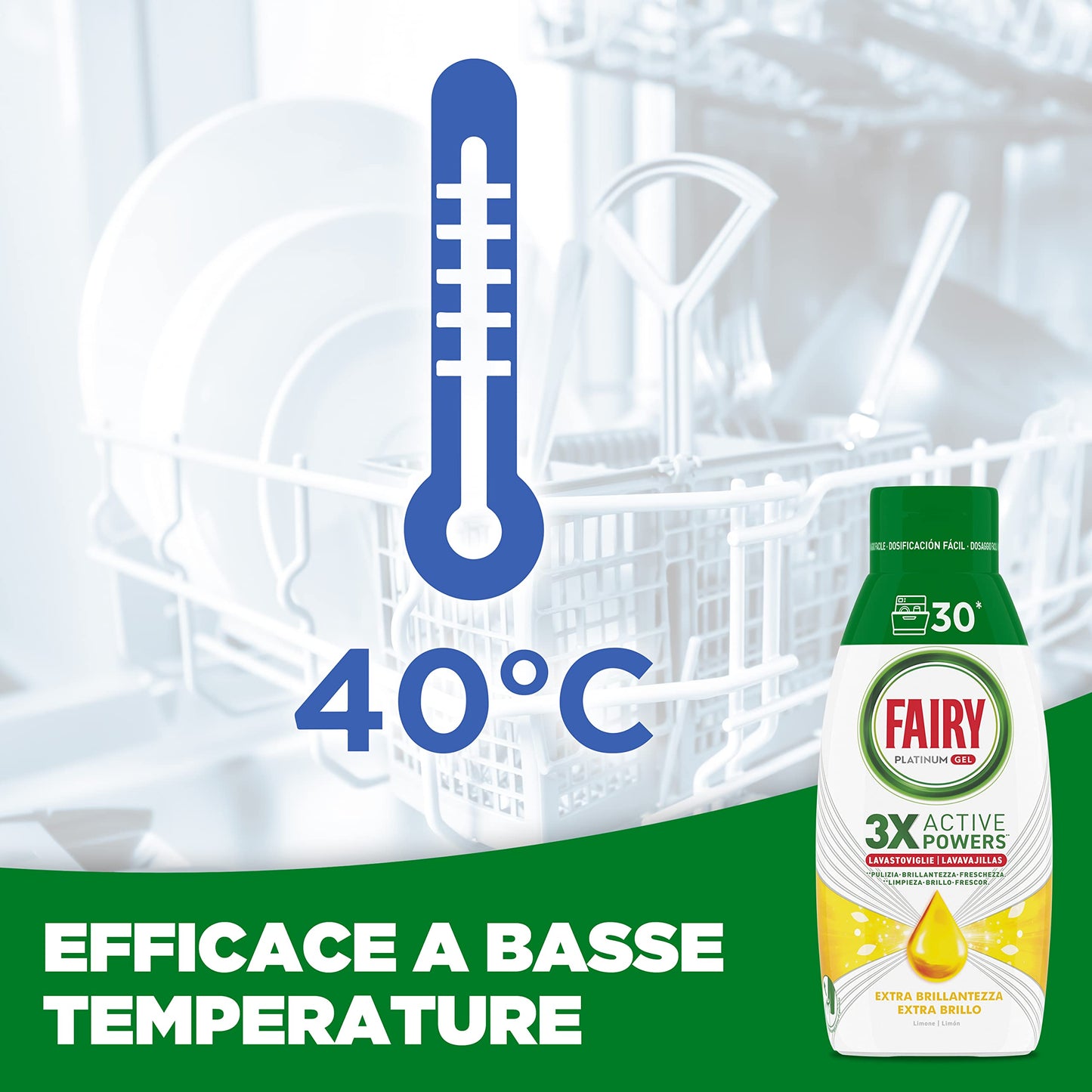 Fairy Detersivo Lavastoviglie Gel Liquido, 60 Lavaggi, Confezione Da 2 Bottiglie, Platinum Limone, Dona Extra Brillantezza Alla Lavastoviglie, Combina Pulizia Brillantezza E Freschezza