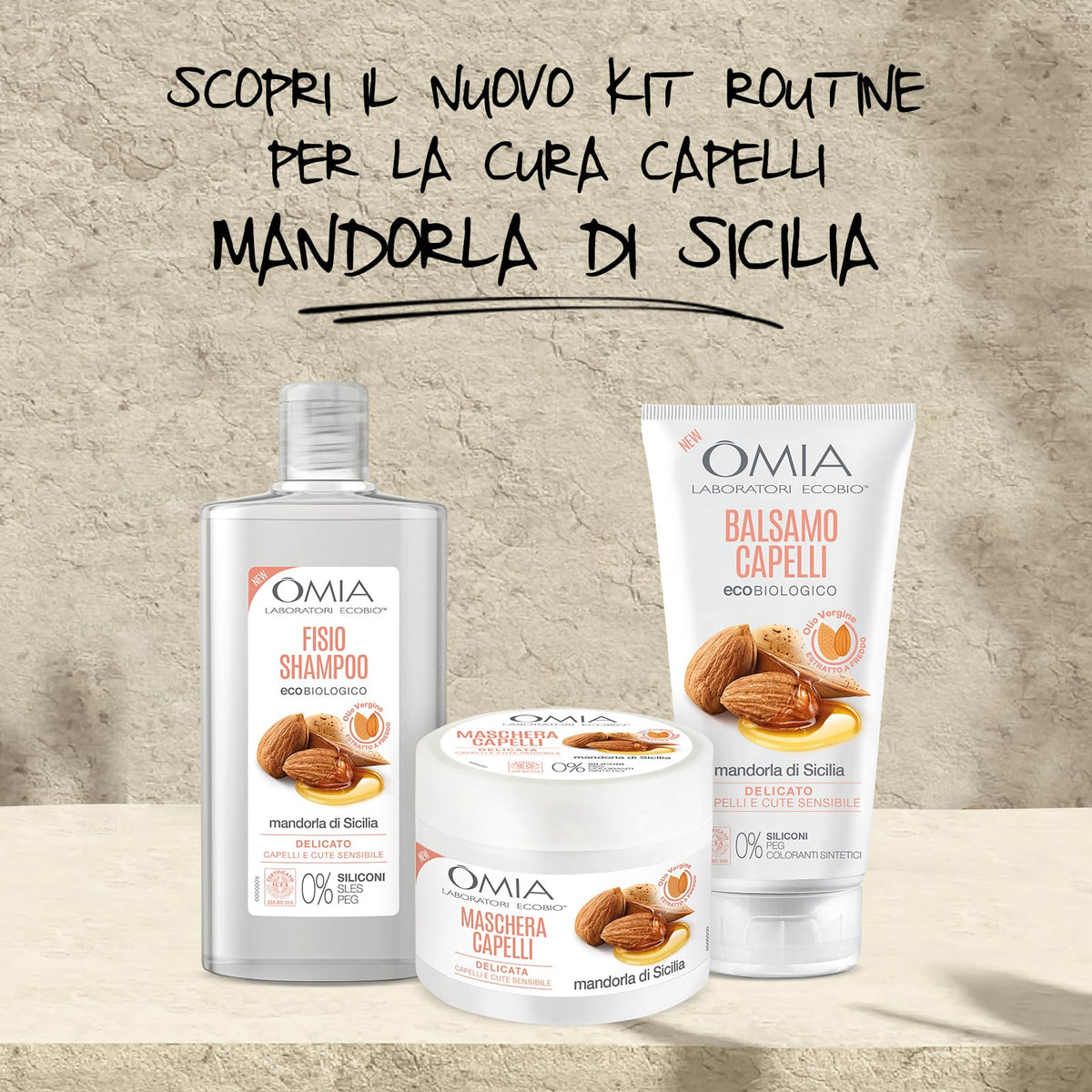 Omia, Balsamo Capelli Eco Bio con Mandorla di Sicilia per Capelli e Cute Sensibile, Formula Delicata, Balsamo per Lavaggi Frequenti, Senza Siliconi e SLES, Flacone da 180 ml