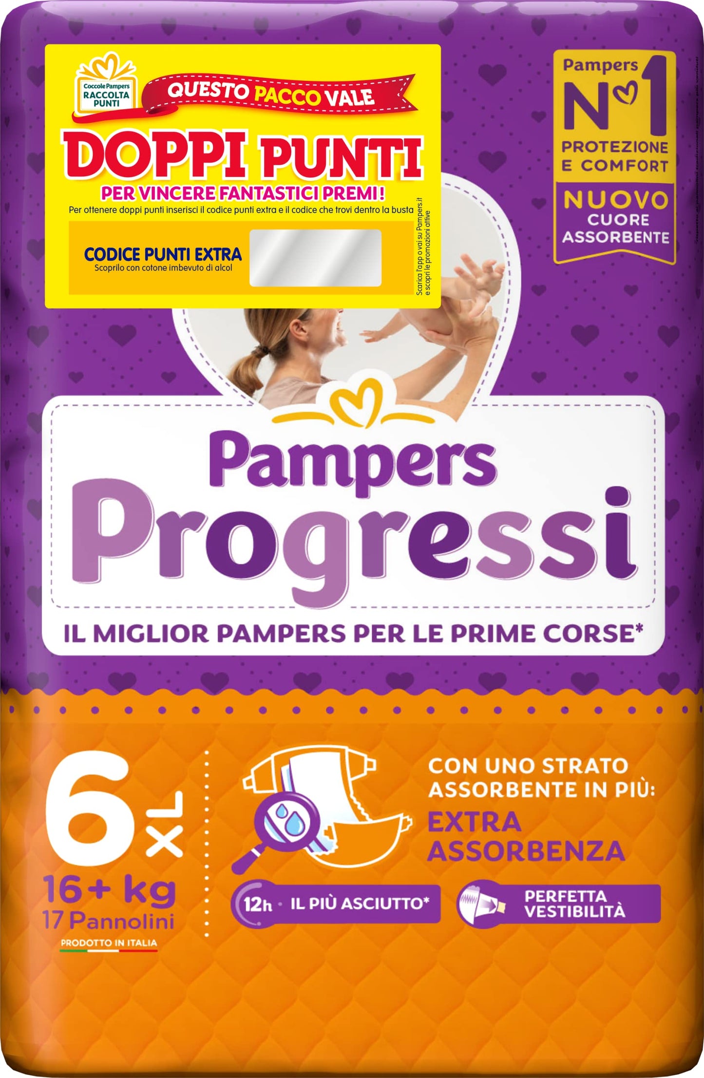 Pampers Progressi Extralarge, Taglia 6 (16+ kg), 17 Pannolini