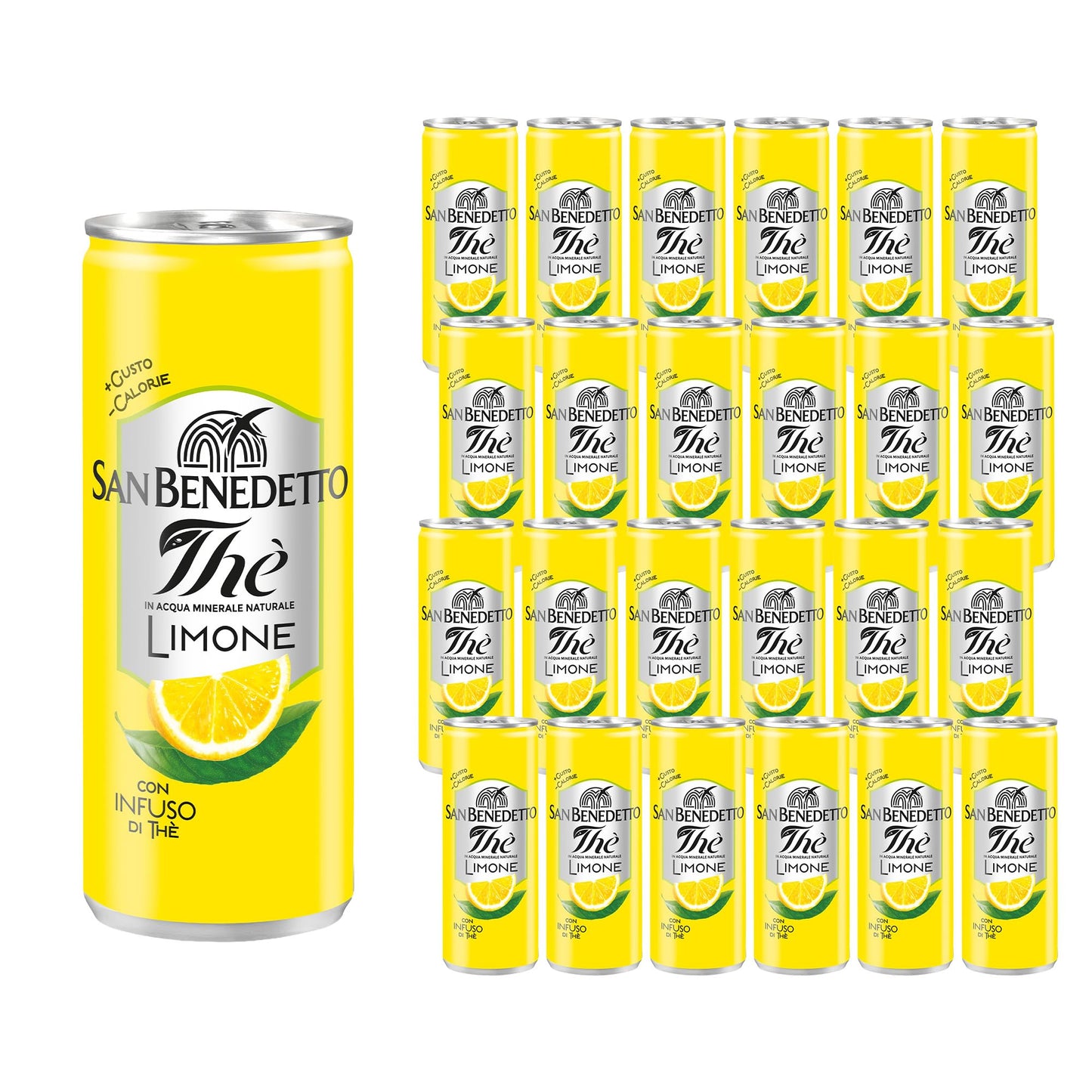 San Benedetto, Thè Freddo al Limone, Confezione da 24 Lattine da 330 ml, Bevanda Dissetante Analcolica, Gusto Fruttato, in Lattina, Senza Conservanti e Coloranti