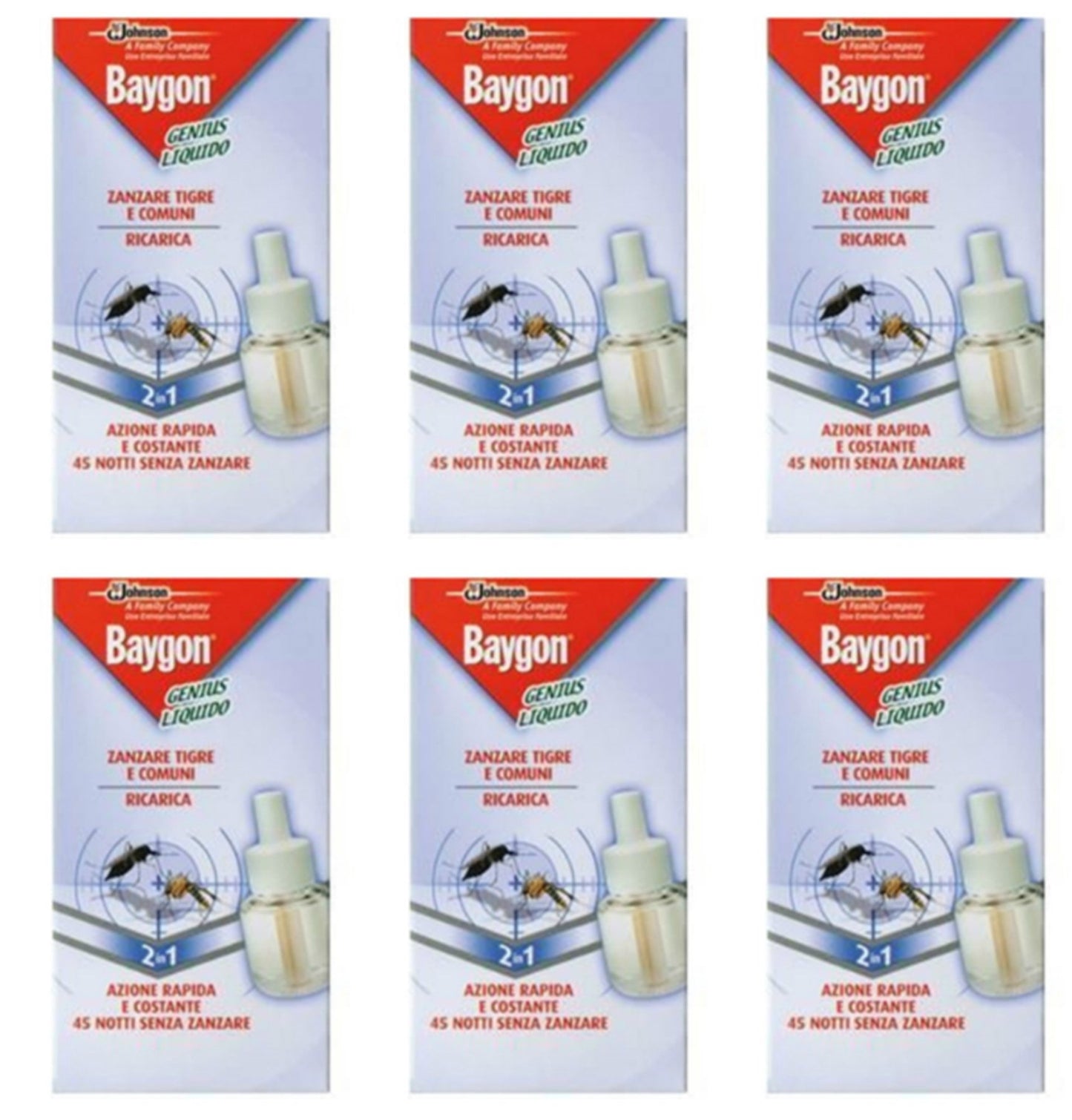 6 Ricariche per diffusore Elettrico BAYGON GENIUS Liquido ricarica anti zanzare