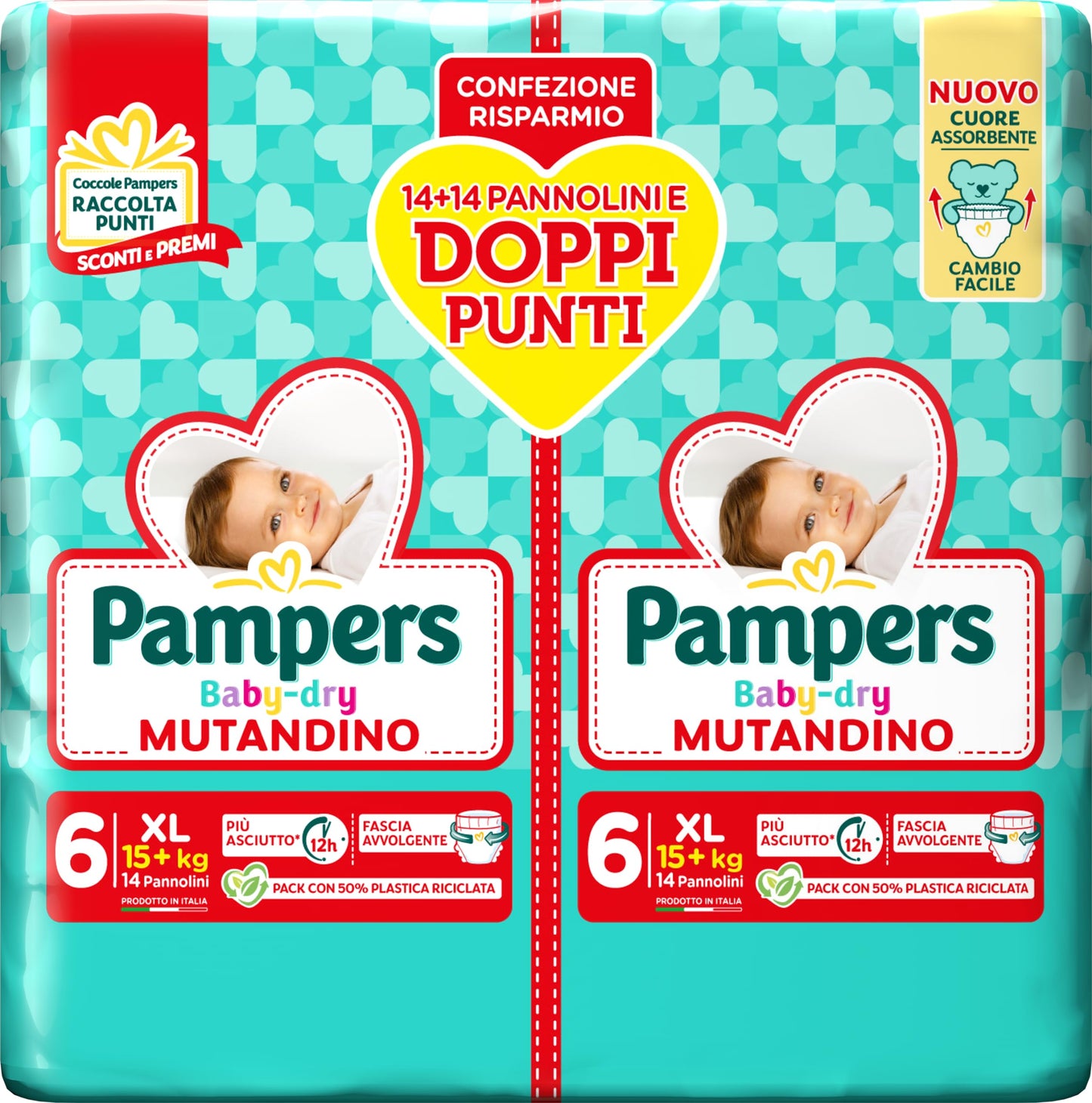 Pampers Baby Dry Mutandino Extralarge, Pacco Doppio DWCT, Taglia 6 (15+ kg), 28 Pannolini