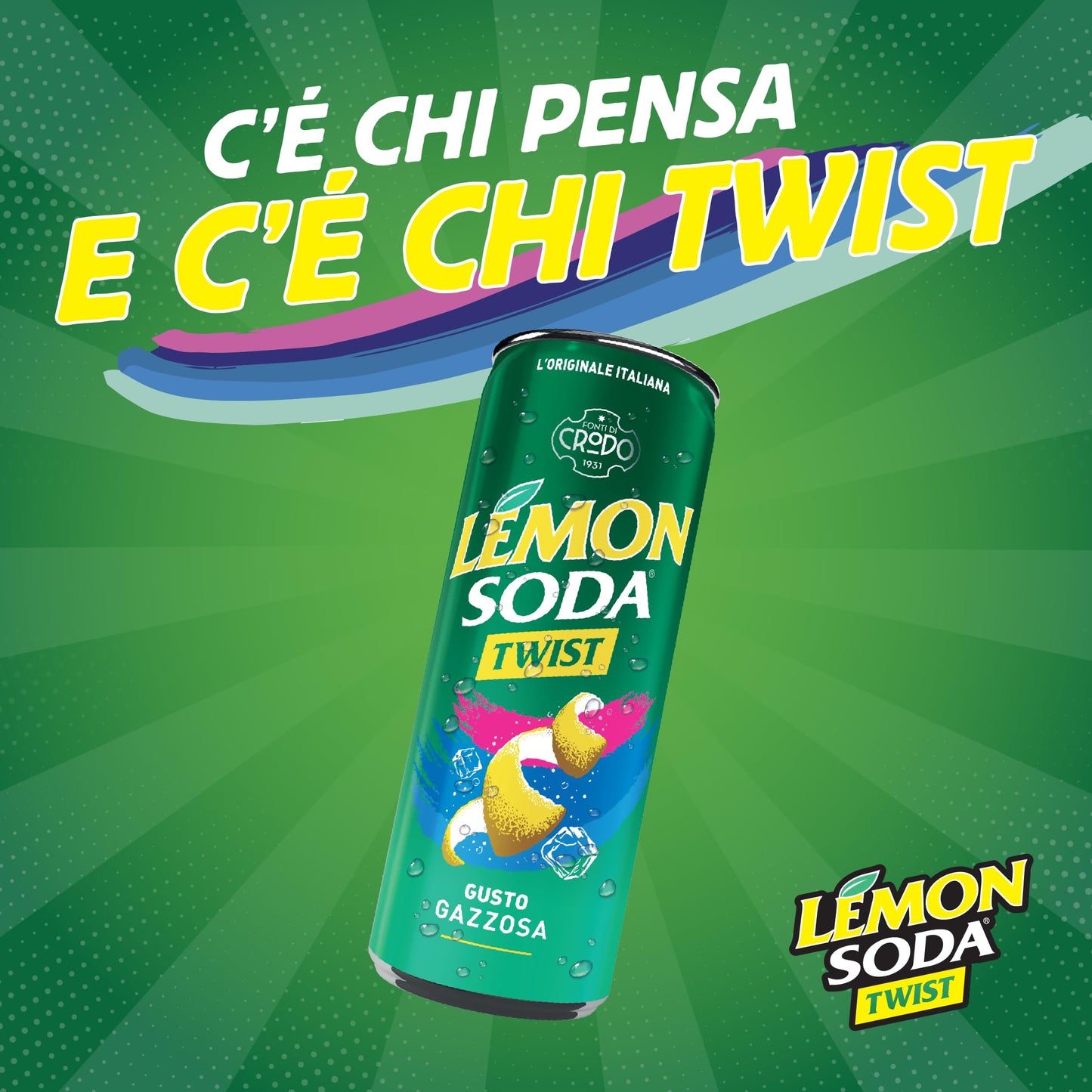 Lemonsoda | Twist Lime, Bevanda Gassata al Gusto Gazzosa, 24 Lattine da 33 cl, Senza Zuccheri, Rinfrescante, Senza coloranti e Conservanti