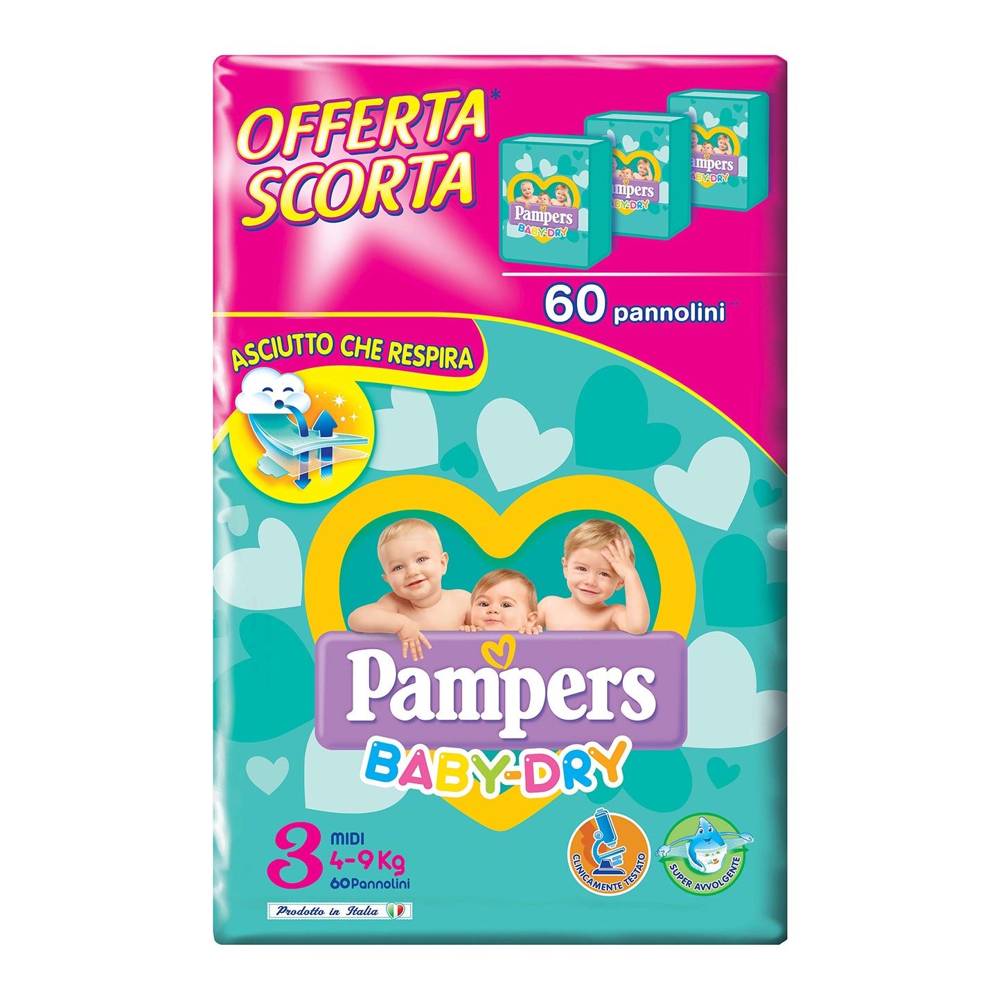 pampers Baby Dry midi taglia 3 4-9 kg 60 pannolini
