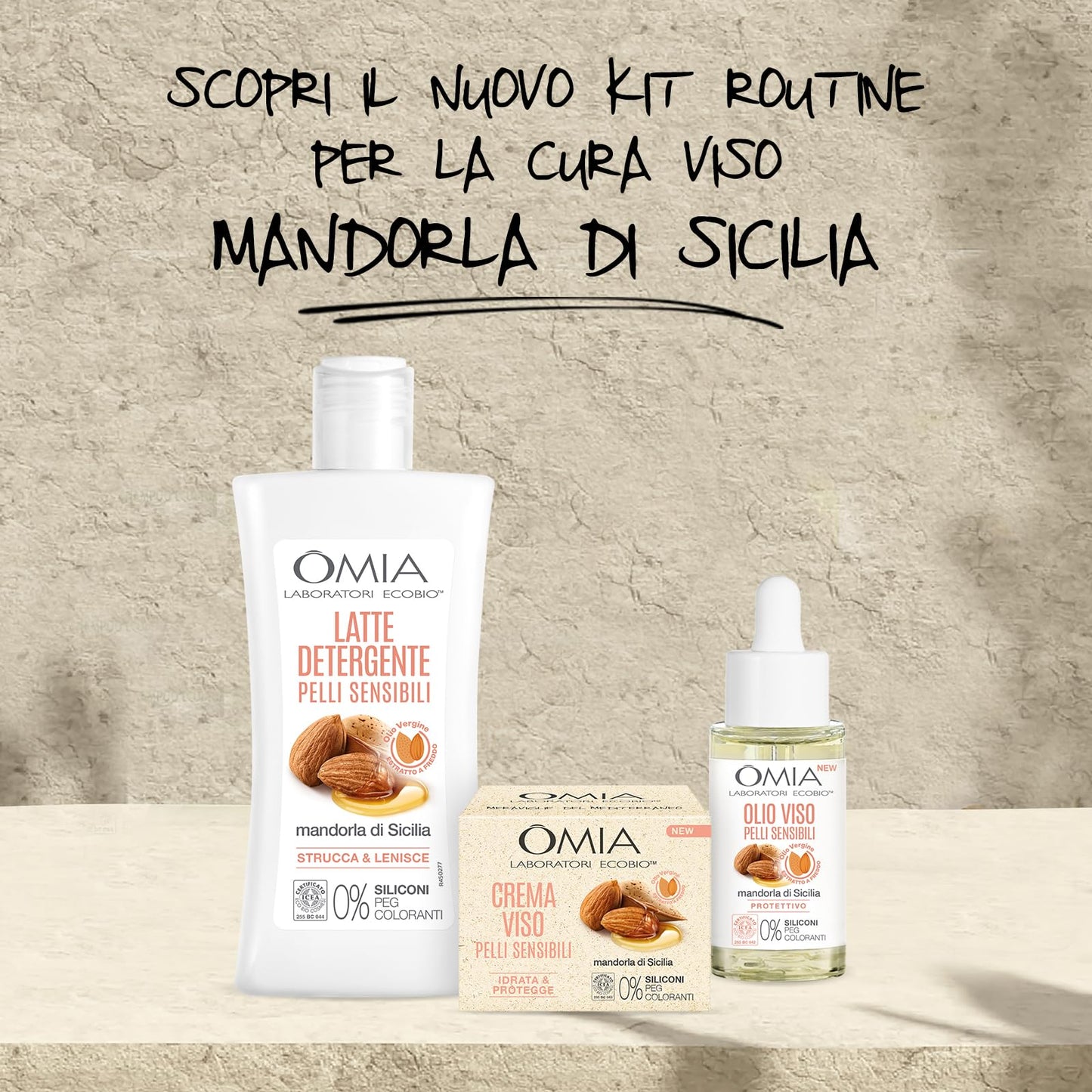 Omia, Crema Viso Idratante alla Mandorla di Sicilia, Idrata e Protegge la Pelle, Formula Lenitiva Senza Siliconi e Coloranti, Adatta a Pelli Sensibili, 75 ml