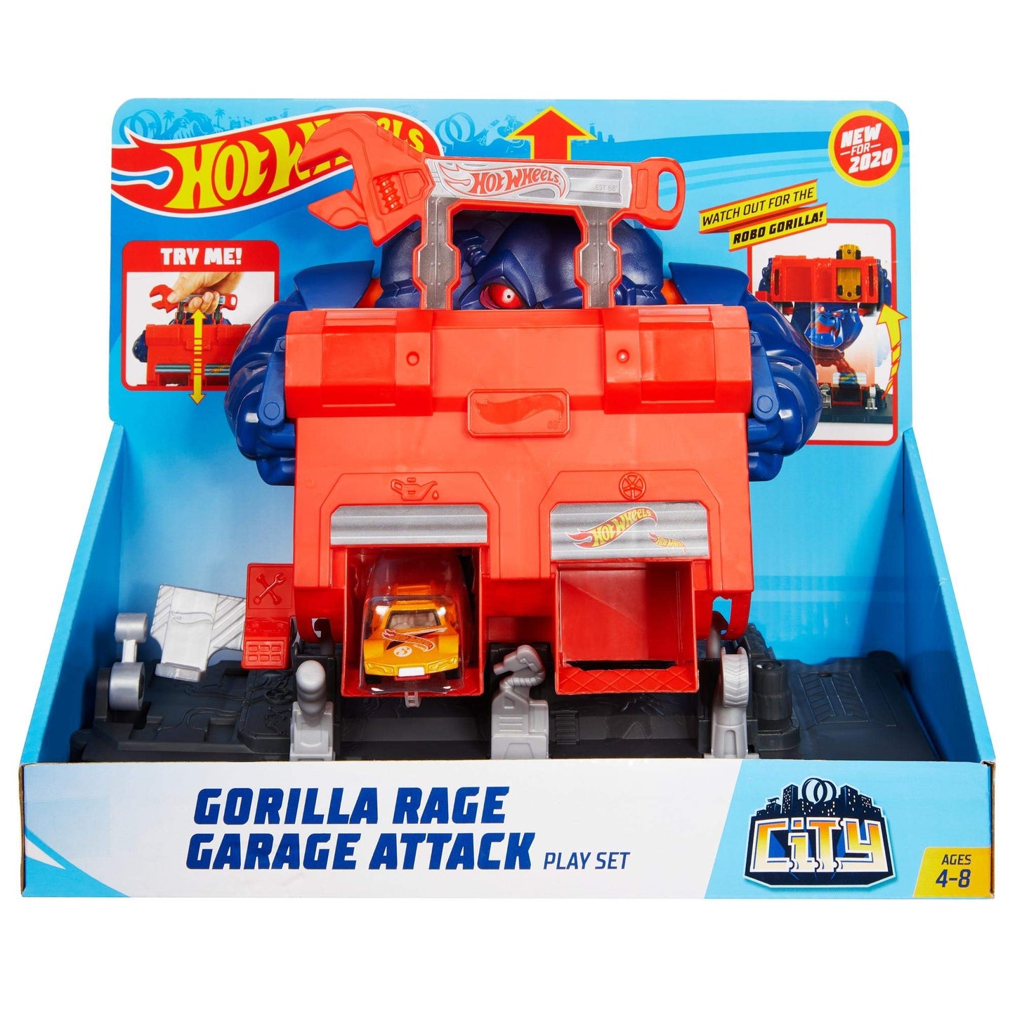 Hot Wheels Creature Mostruose Playset Gorilla, Giocattolo per Bambini 3+ Anni, GJK89