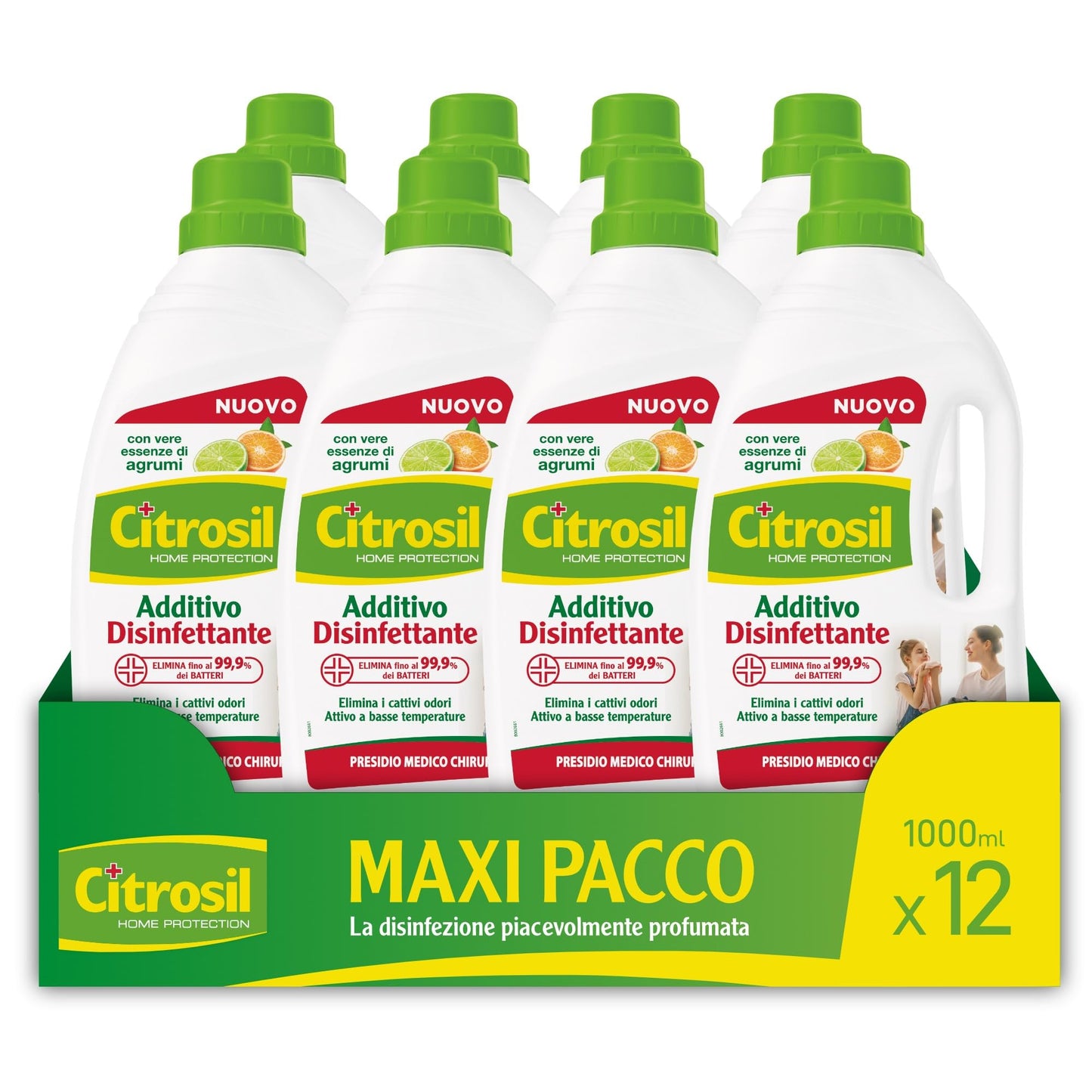 Citrosil - Additivo Disinfettante Liquido per Lavatrice e Bucato a Mano, con Vere Essenze di Agrumi, Azione Igienizzante e Disinfettante, Adatto per Capi Bianchi e Colorati, 1000 ml x 12 Confezioni