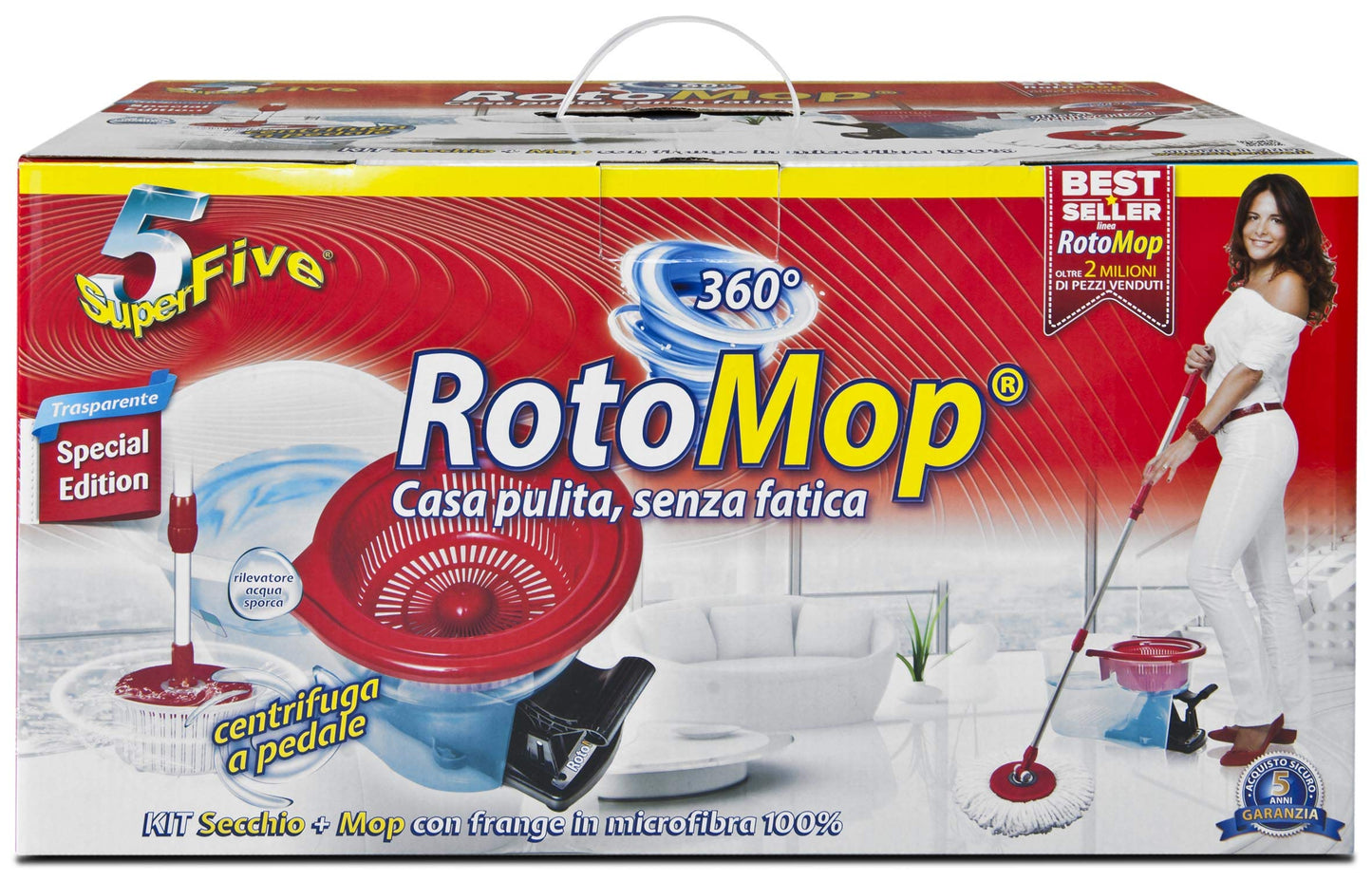 Rotomop DOR442, Scopa con Secchio di Tergipavimento, Rosso
