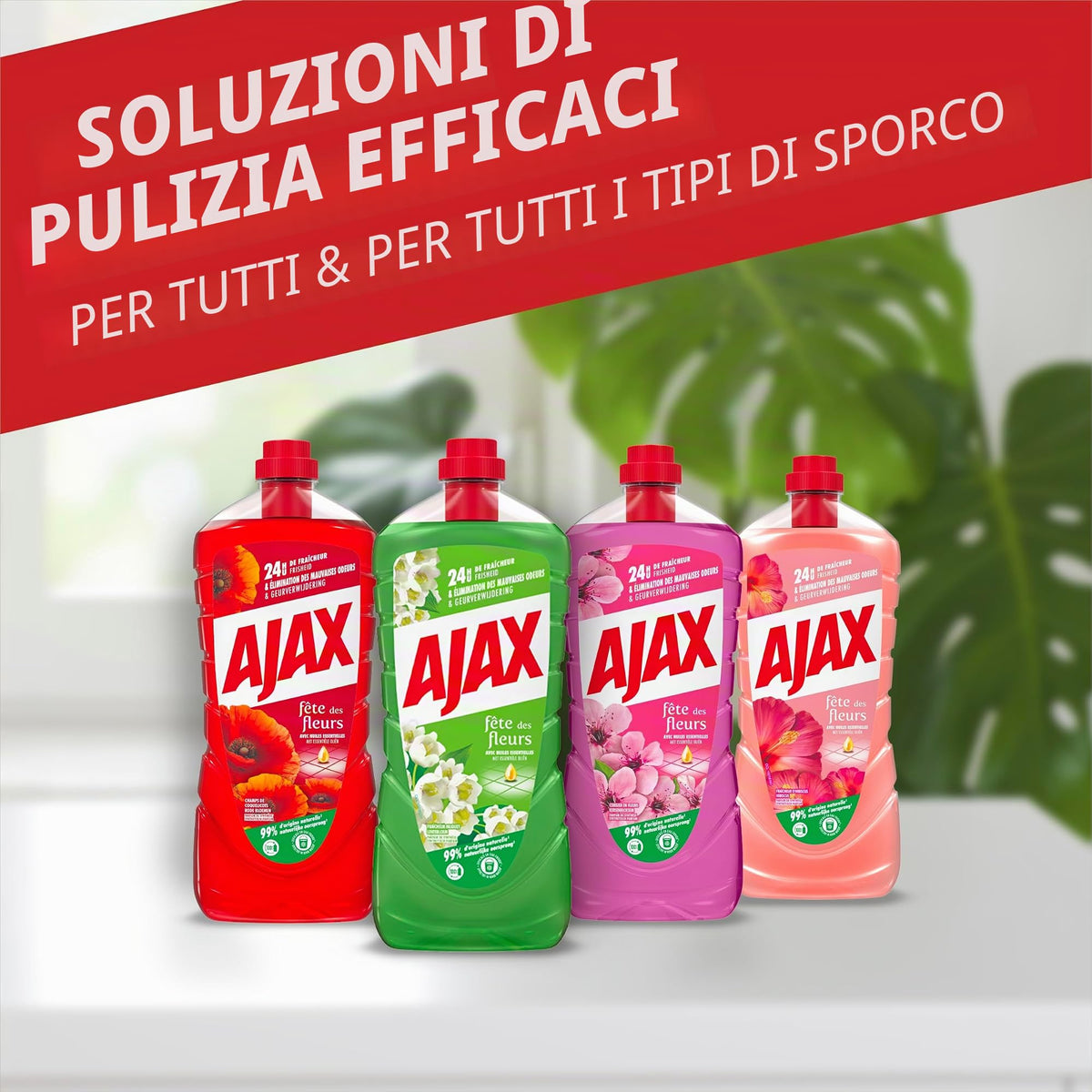 AJAX - Detergente per la pulizia dei pavimenti e multi superfici Ajax Festa dei fiori mughetto - agisce contro tutti i tipi di sporco - Set 3 x 1250 ml