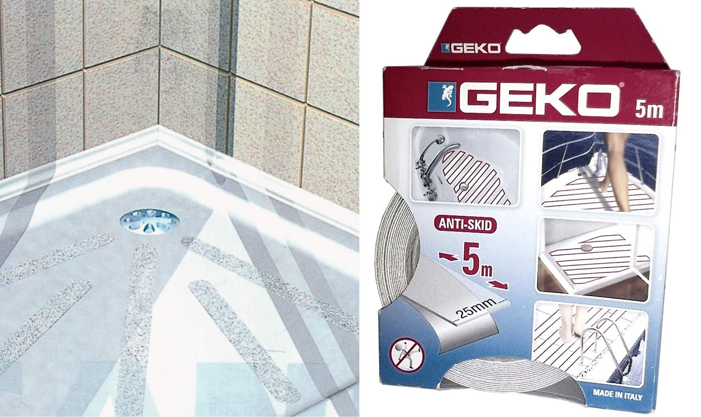 GEKO NASTRO NASTRI ANTISDRUCCIOLO TRASPARENTE PER BAGNI MM.25x5MT