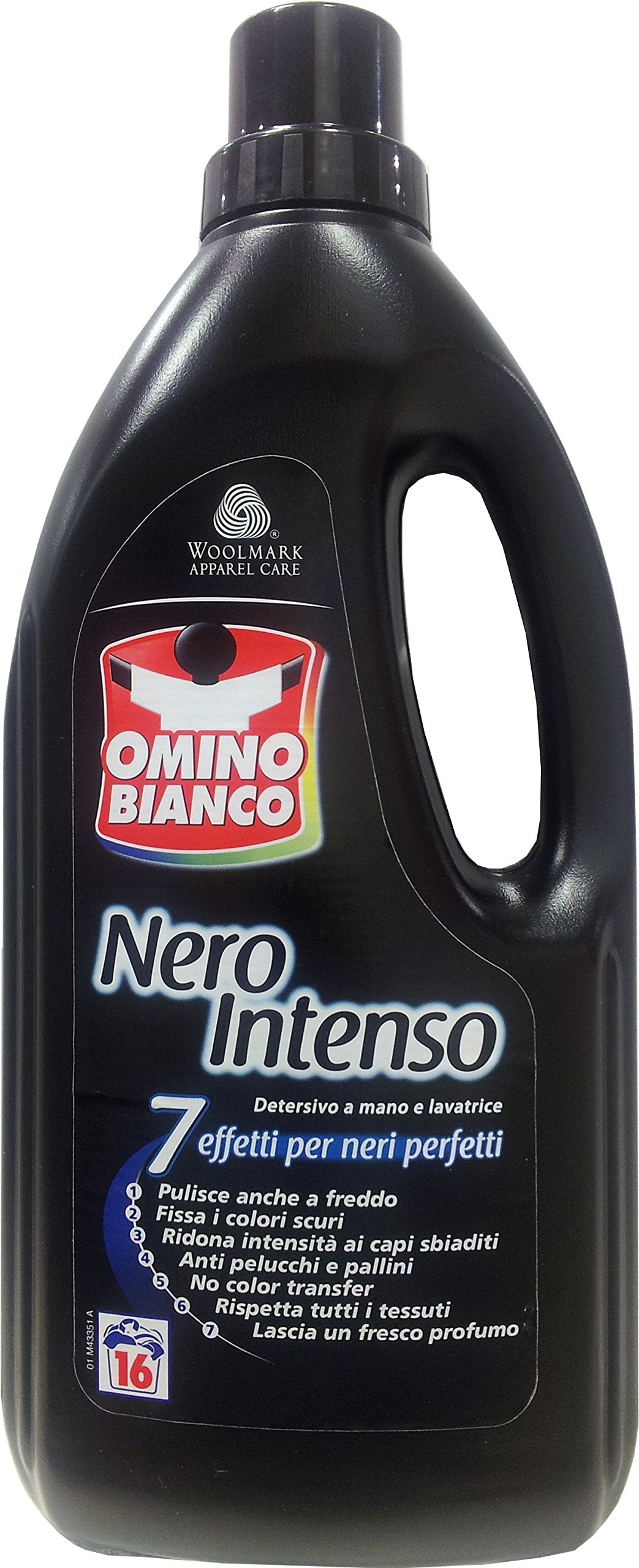 12 x OMINO BIANCO Mano&Lavatrice Liquido Lana Nero 16 Lavaggi 1000 ML