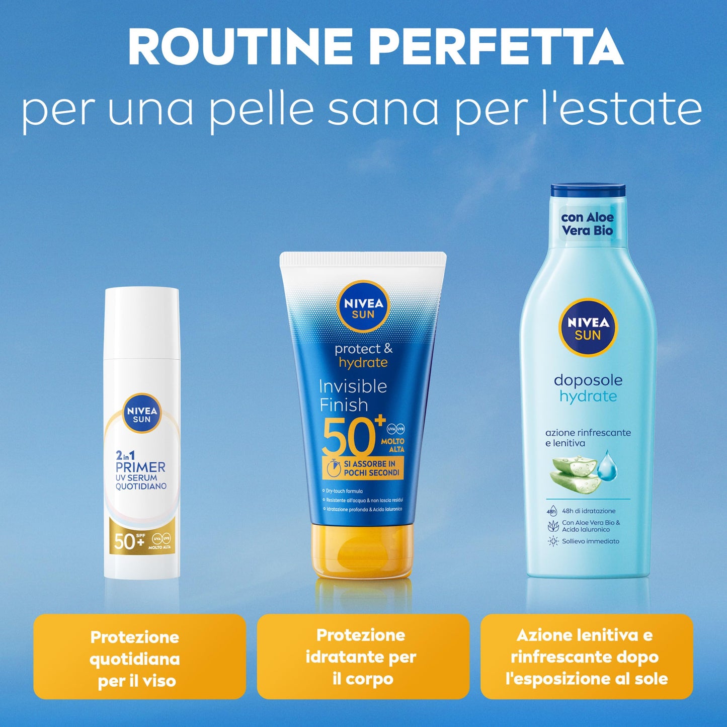 NIVEA SUN Protect & Hydrate SPF 50+ 200 ml, Crema solare 50+ idratante 48h ad assorbimento rapido, Protezione solare 50+ resistente all'acqua arricchita con Vitamina C e Acido Ialuronico