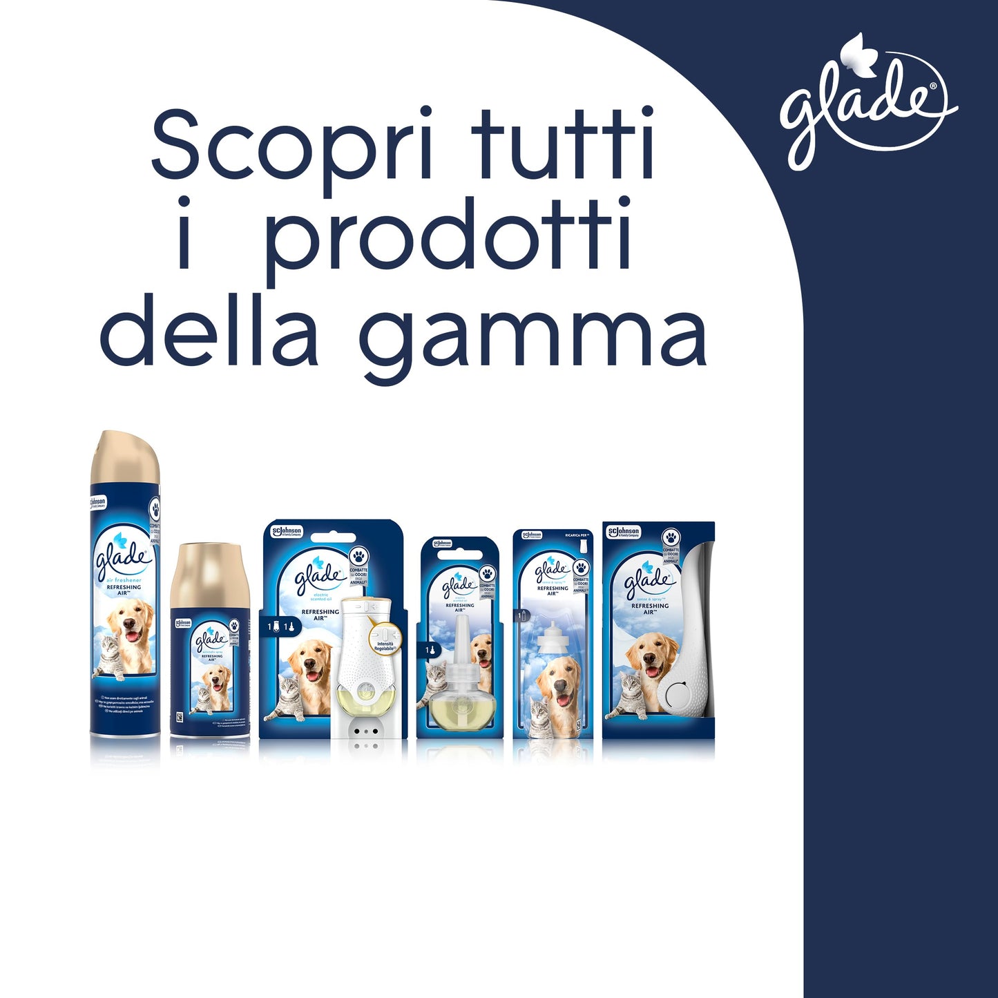 Glade Sense & Spray Profumatore per Ambienti con Olii Essenziali e Sensore di Movimento, Fragranza Refreshing Air, Elimina gli odori degli animali domestici, 4 Diffusore e 4 Ricariche, 8 Pile AA