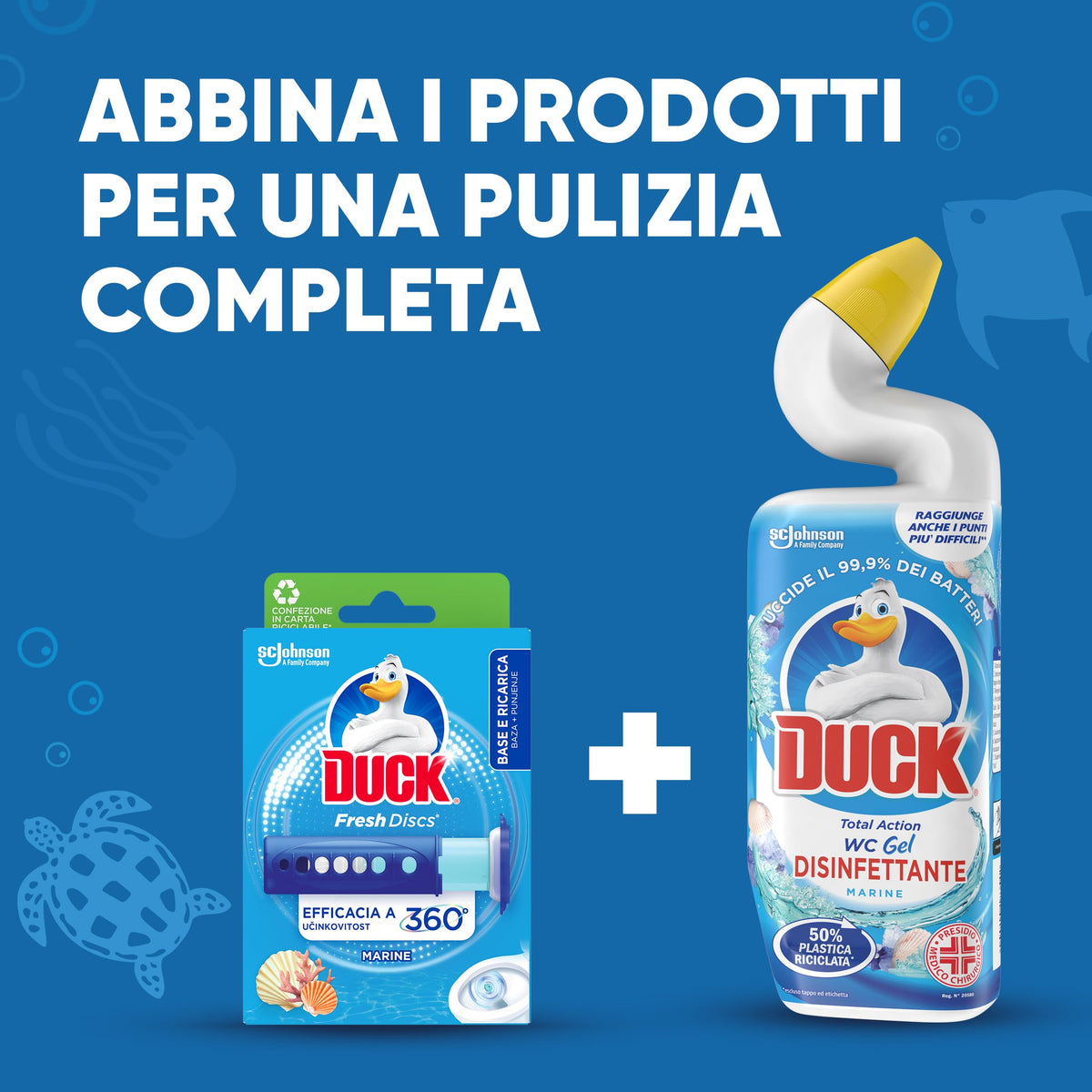 Duck Fresh Discs Base per Dischi Gel Igienizzanti WC, Fragranza Marine, Confezione da 1 Applicatore e 6 Dischetti
