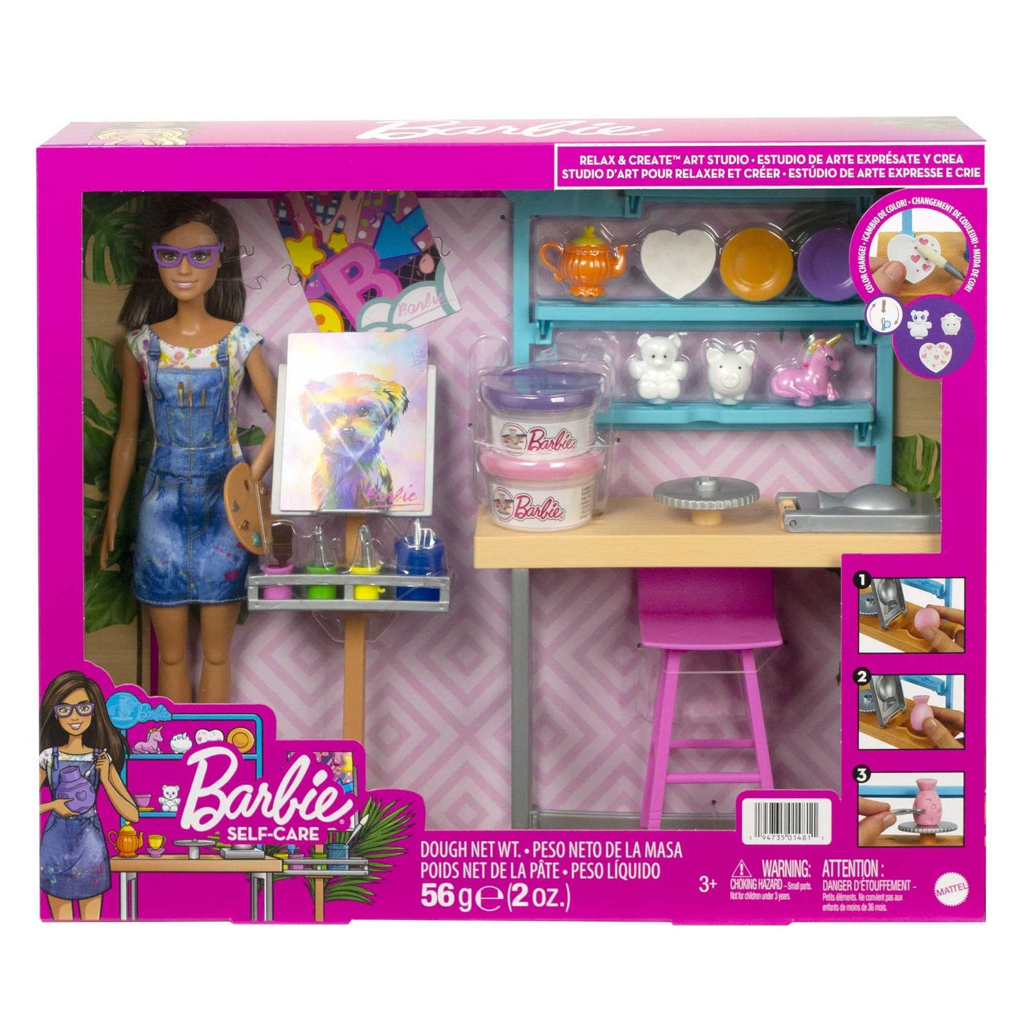 Barbie Relax And Create Atelier - Playset con Bambola e Plastilina per Vasi e Pittura - 25+ Accessori - Alta 29 cm - Regalo per Bambini 3-7 Anni, HCM85