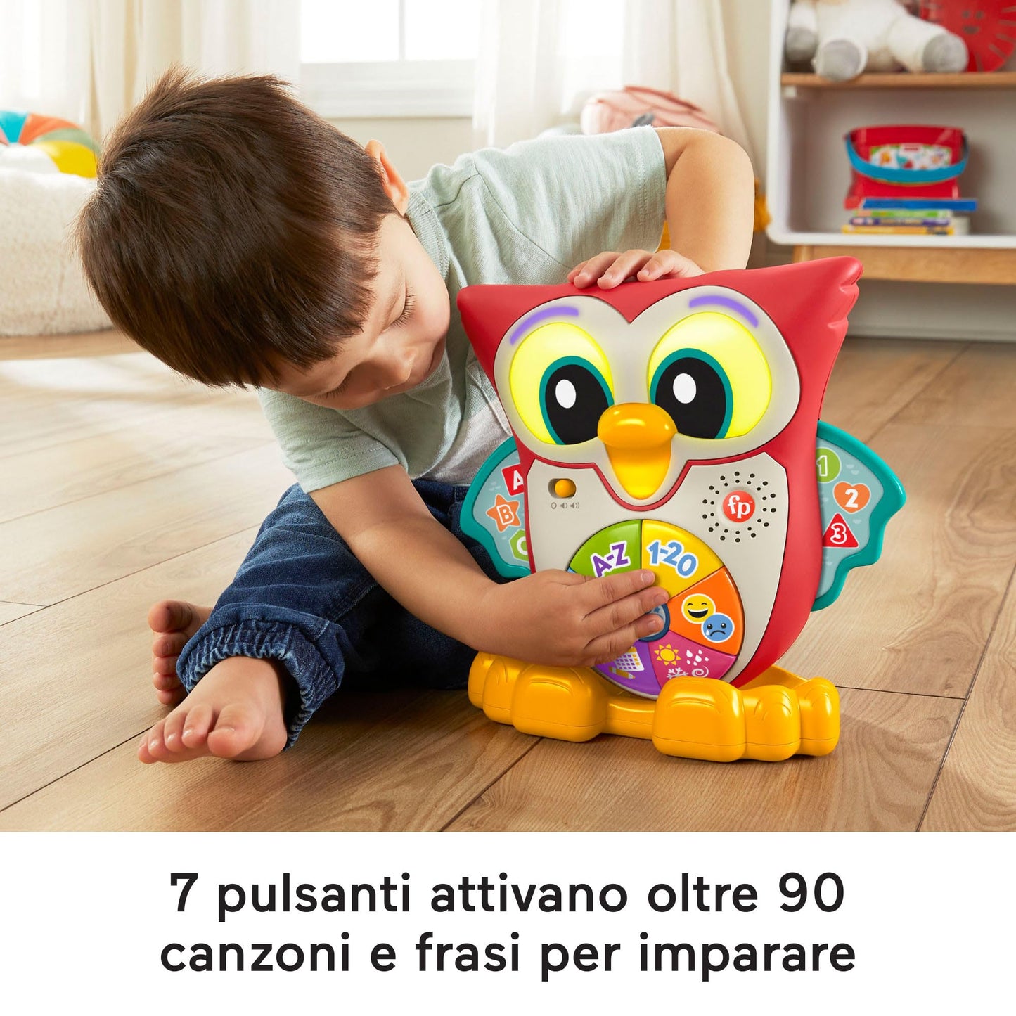 Fisher-Price - Parlamici Baby Gufo Luminoso Impara con Me, edizione italiana, giocattolo interattivo musicale con luci e movimenti per l'apprendimento, giocattolo per bambini, 18+ mesi, HJN64