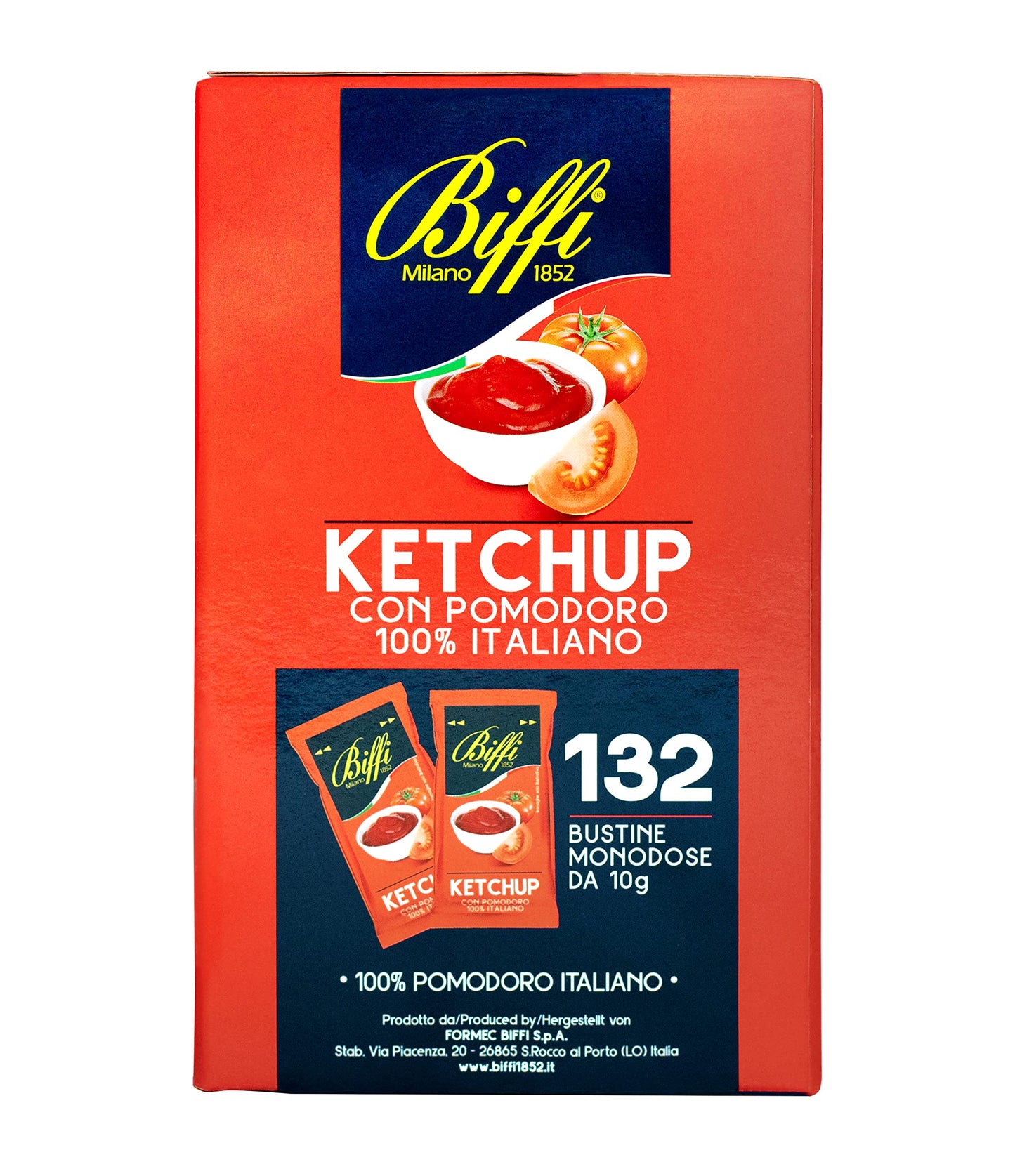 Biffi - Ketchup con pomodoro 100% Italiano - Monodose - 132 bustine monoporzione da 10 g