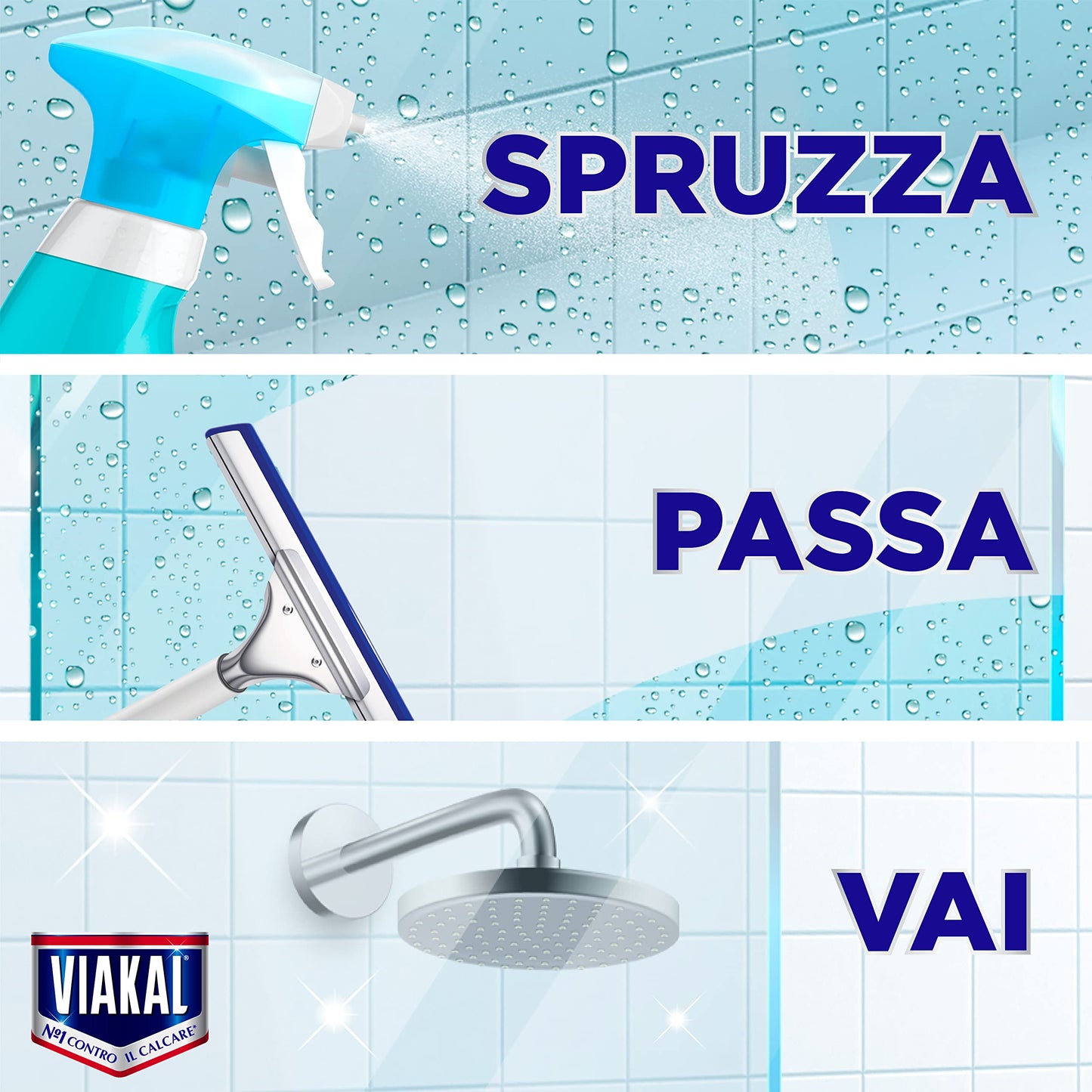 Viakal Anticalcare Detersivo Spray Doccia Senza Risciacquo, 10 x 500 ml, Rimozione del Calcare fino al 100%, Pulito brillante, Brillantezza che dura a lungo