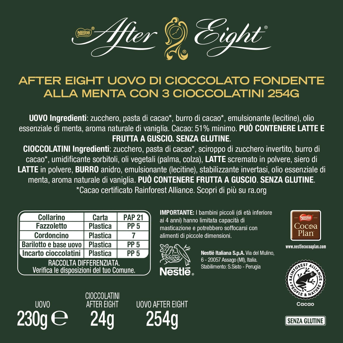 AFTER EIGHT Uovo di Pasqua 2025 Cioccolato Fondente alla Menta con 3 Cioccolatini 254g