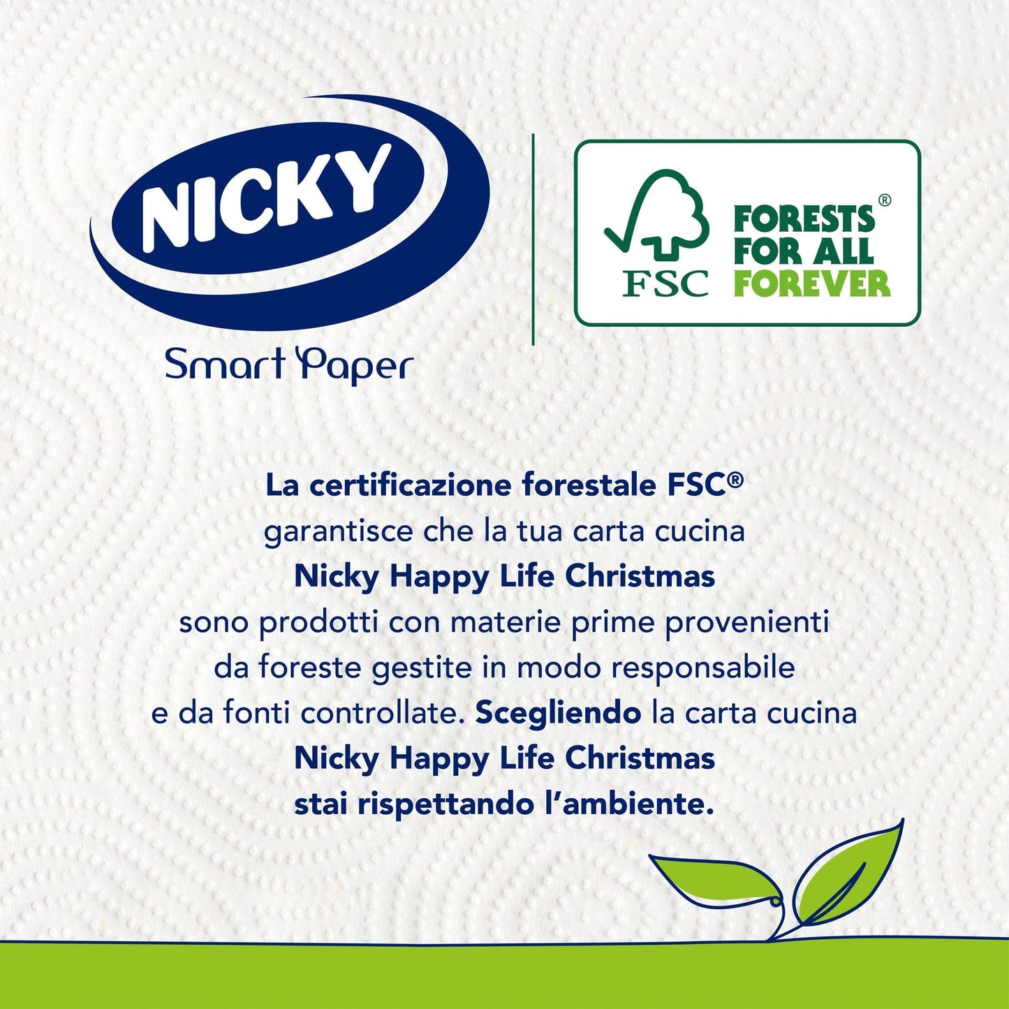 Nicky Happy Life Christmas- Carta a 2 Veli Cucina Natalizia, 24 Rotoli Asciugatutto da 100 Strappi, Apertura Facilitata, 4 decori natalizi diversi, Resistente ed Assorbente, Carta FSC